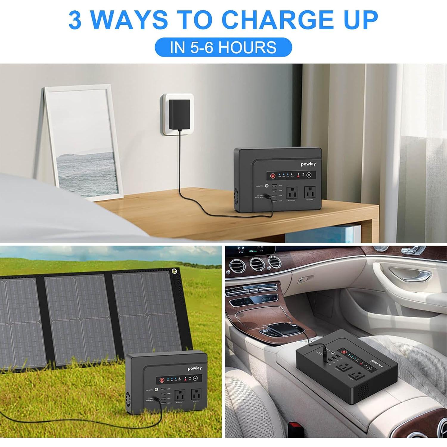 Generador Solar Portátil Powkey 200W con 146Wh y 7 Puertos