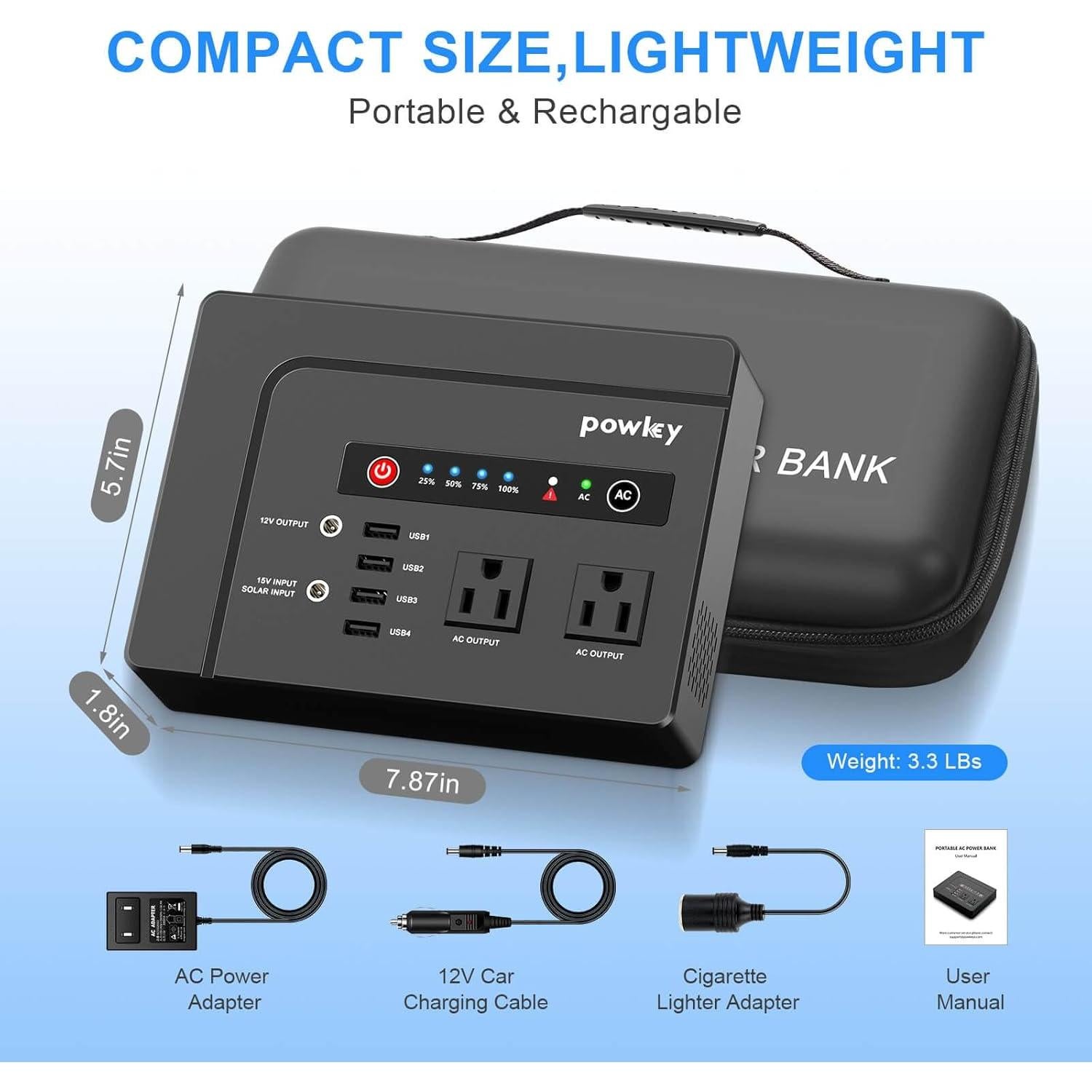 Generador Solar Portátil Powkey 200W con 146Wh y 7 Puertos