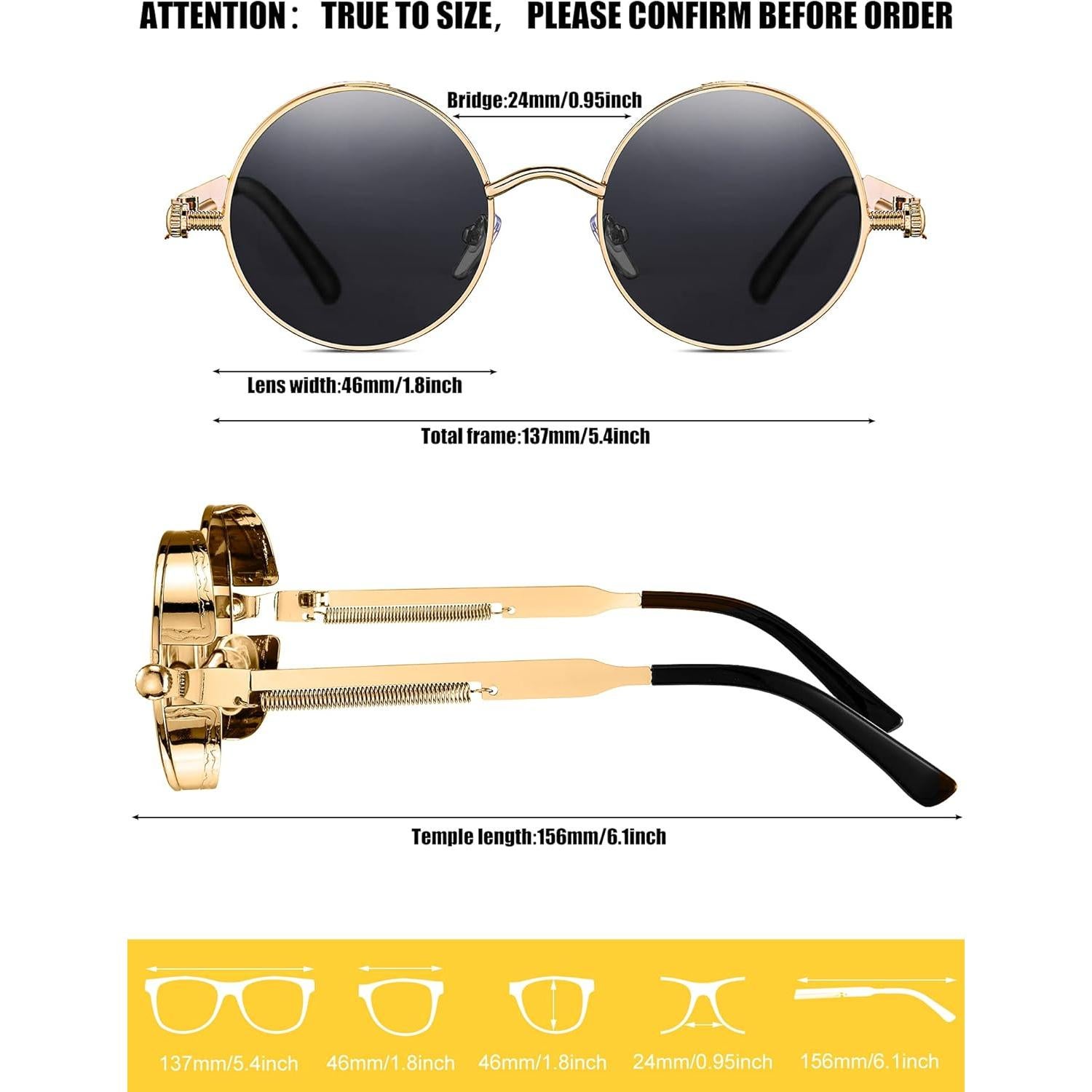 Gafas de Sol Redondas Weewooday 4 Piezas Estilo Steampunk