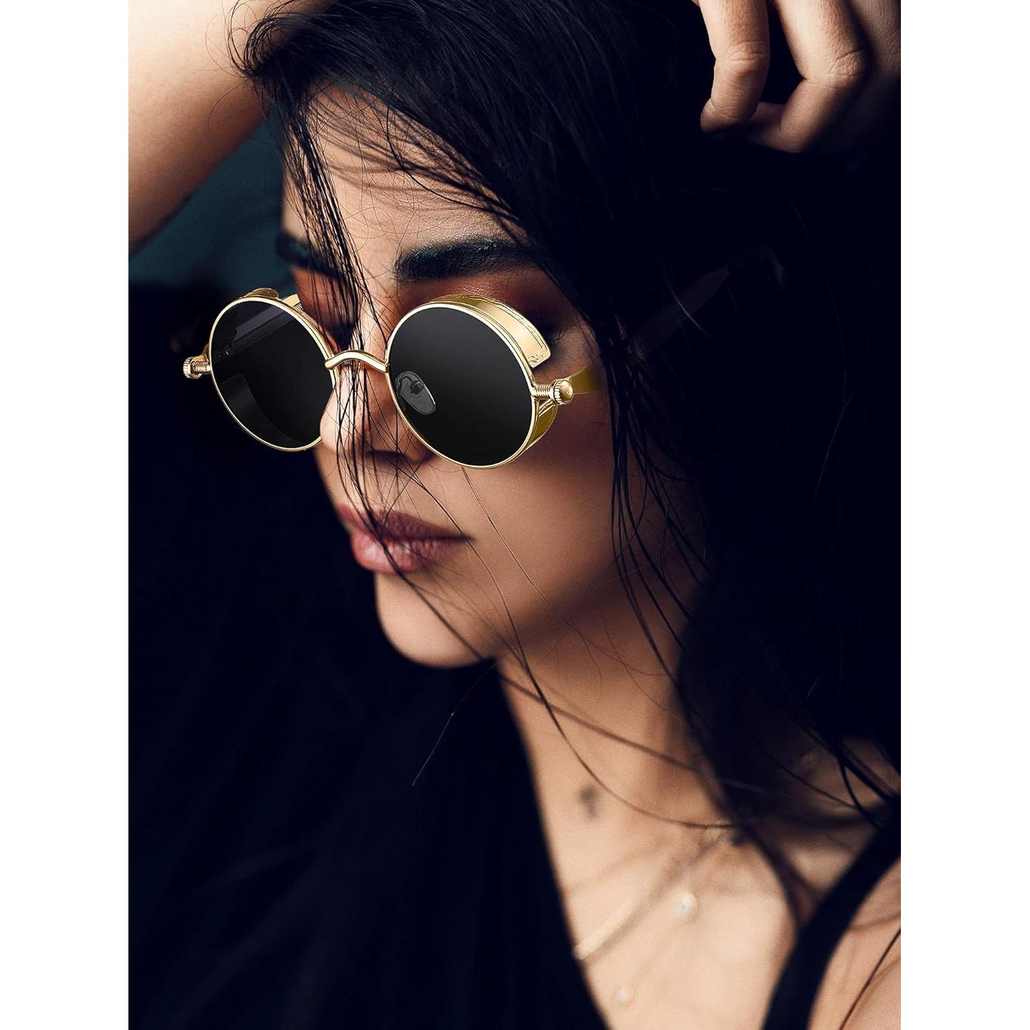 Gafas de Sol Redondas Weewooday 4 Piezas Estilo Steampunk