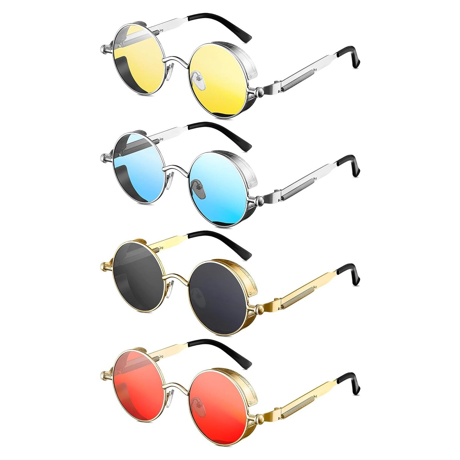 Gafas de Sol Redondas Weewooday 4 Piezas Estilo Steampunk