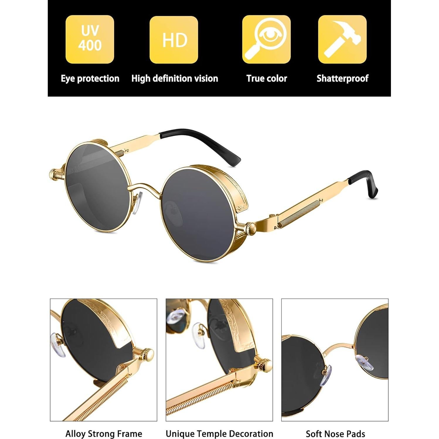 Gafas de Sol Redondas Weewooday 4 Piezas Estilo Steampunk