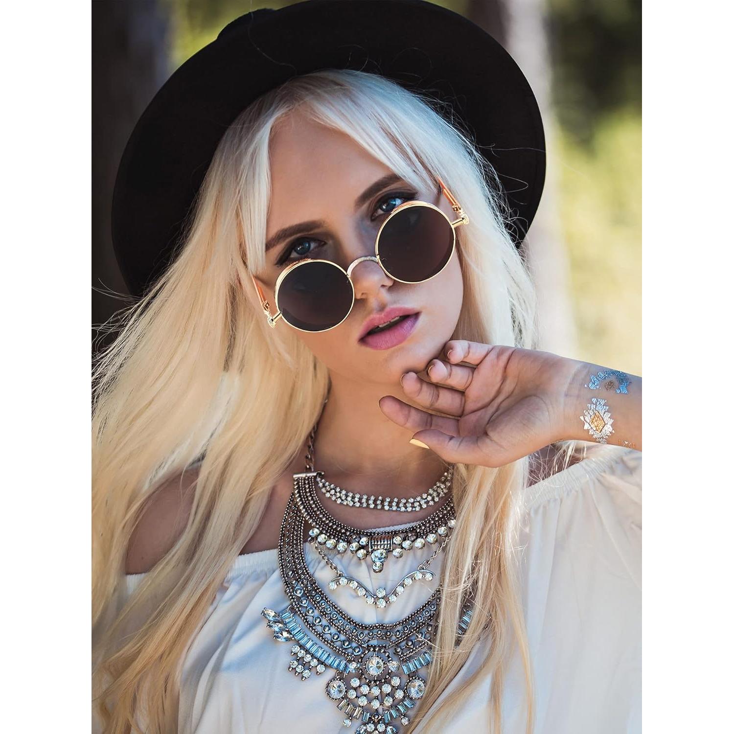 Gafas de Sol Redondas Weewooday 4 Piezas Estilo Steampunk