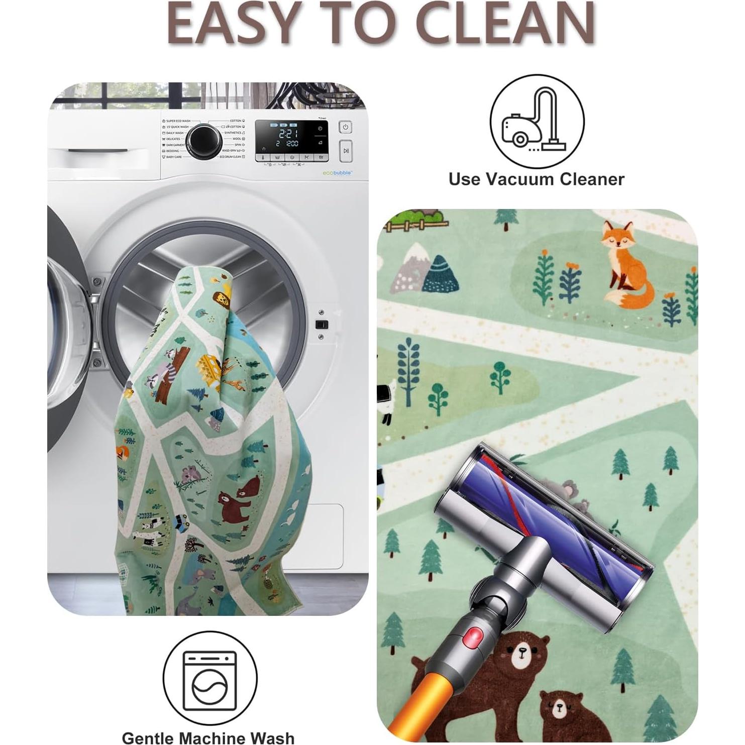 Alfombra de Juego Lacomfy 120x180cm Animales Verde Antideslizante