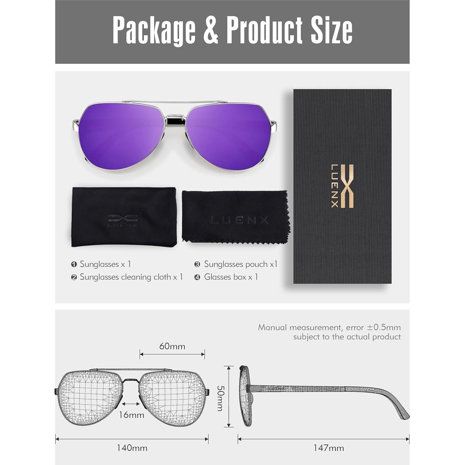 Gafas de sol LUENX Aviador Polarizadas UV400 para Unisex