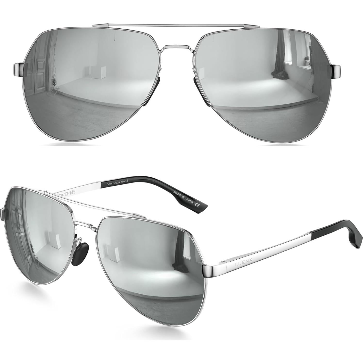 Gafas de sol LUENX Aviador Polarizadas UV400 Metal Plata