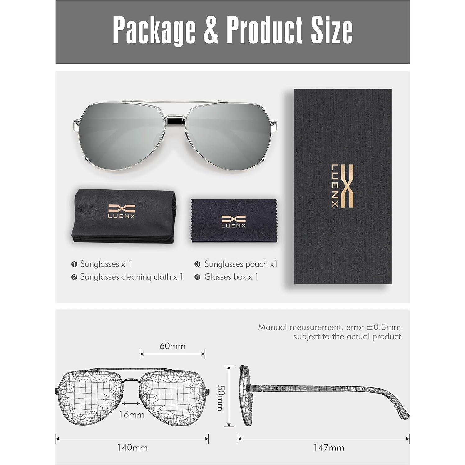 Gafas de sol LUENX Aviador Polarizadas UV400 Metal Plata