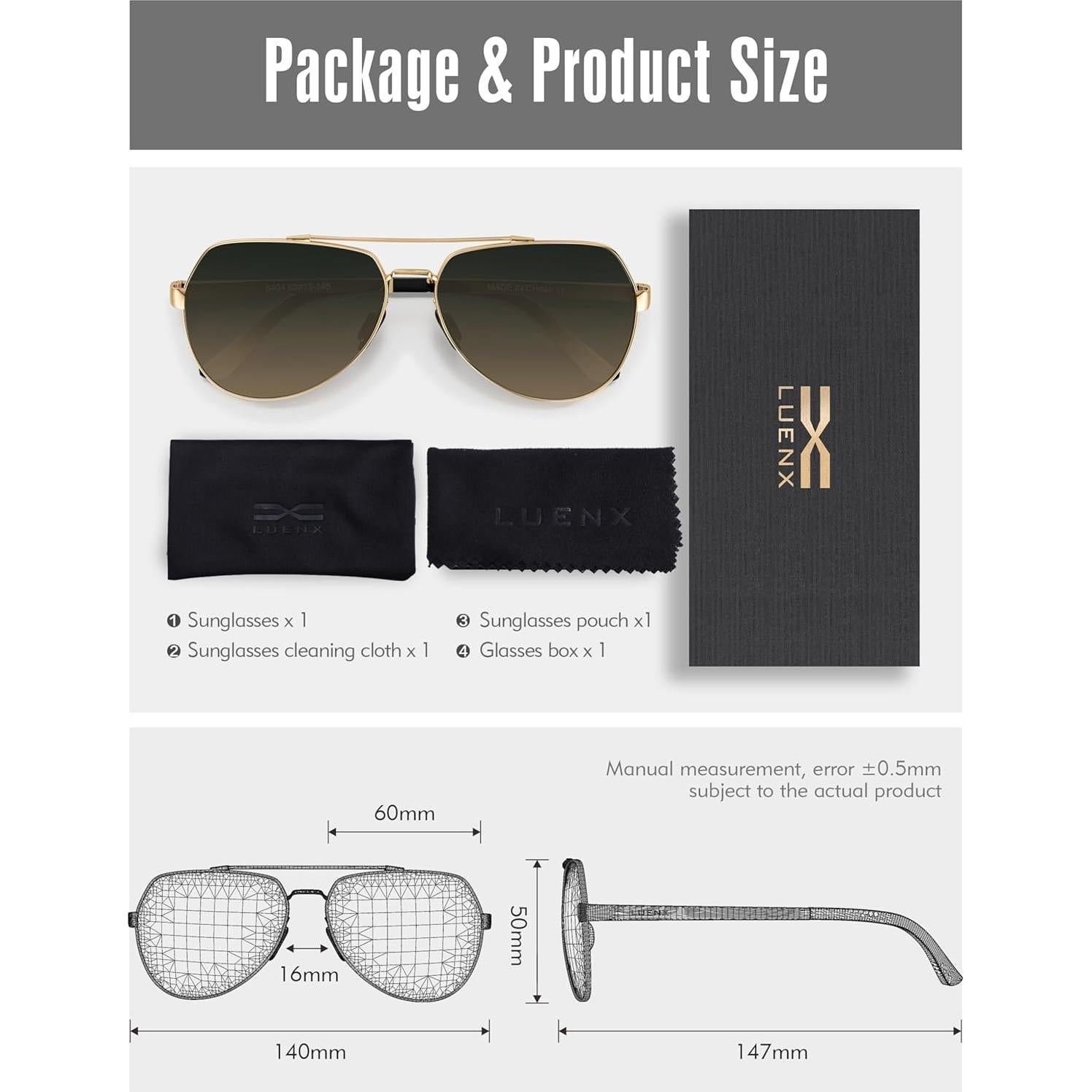 Gafas de sol LUENX Aviador Polarizadas UV400 Unisex