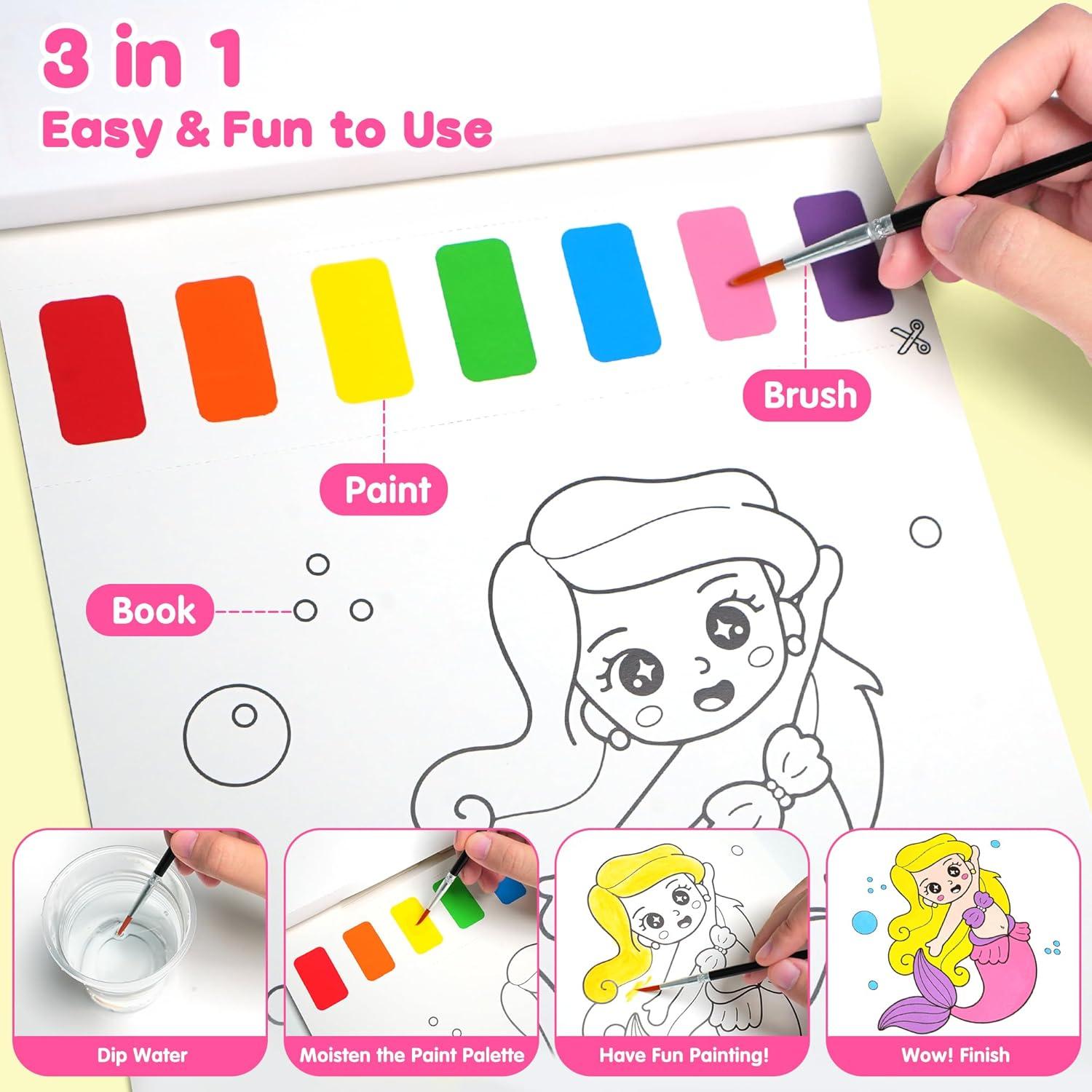 Kit de Pintura Acuarela ZIZZ para Niños 3-8 Años - 2 Libros