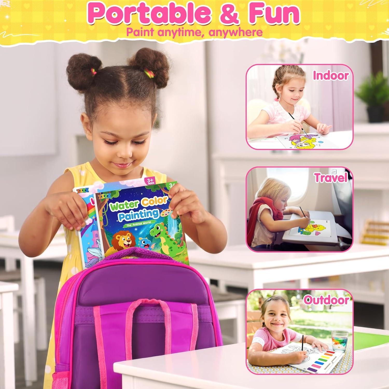 Kit de Pintura Acuarela ZIZZ para Niños 3-8 Años - 2 Libros