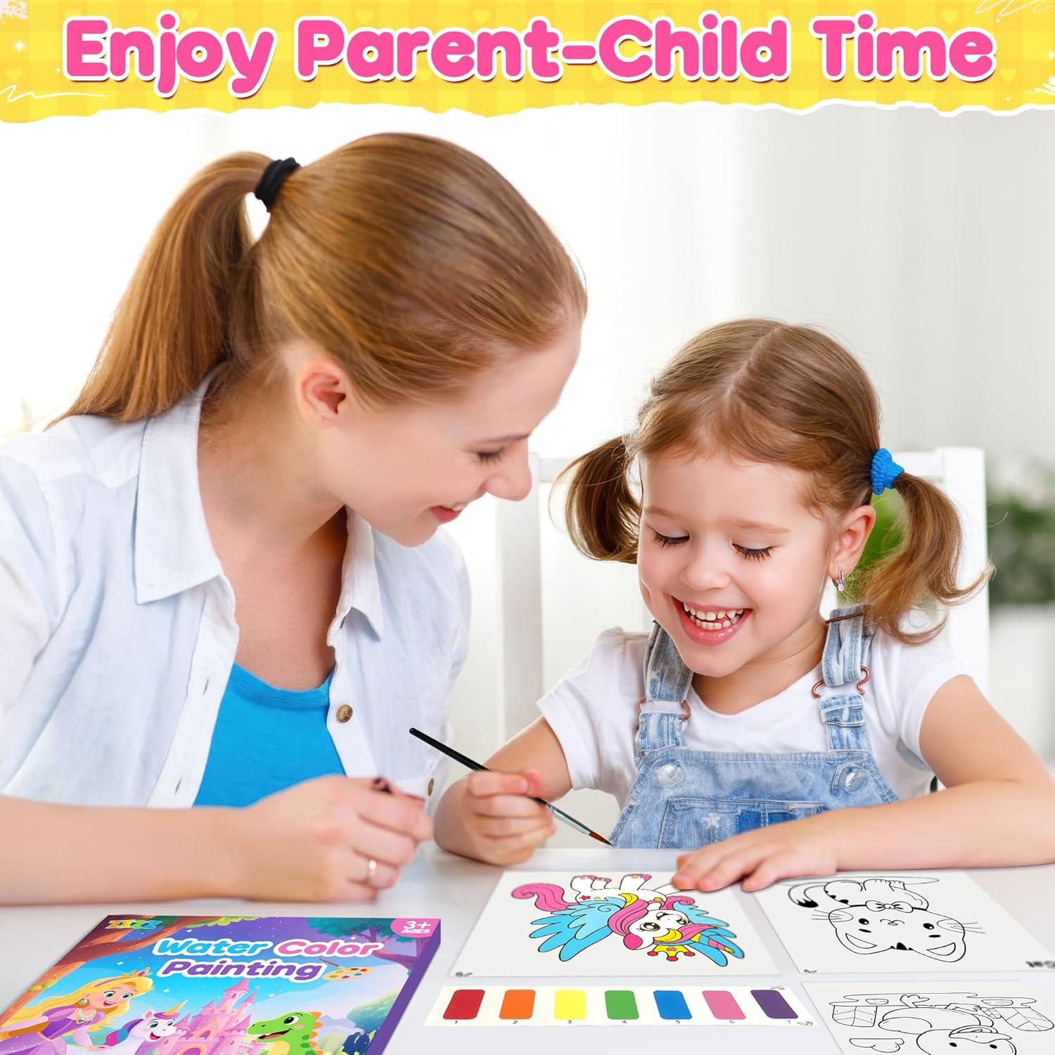 Kit de Pintura Acuarela ZIZZ para Niños 3-8 Años - 2 Libros