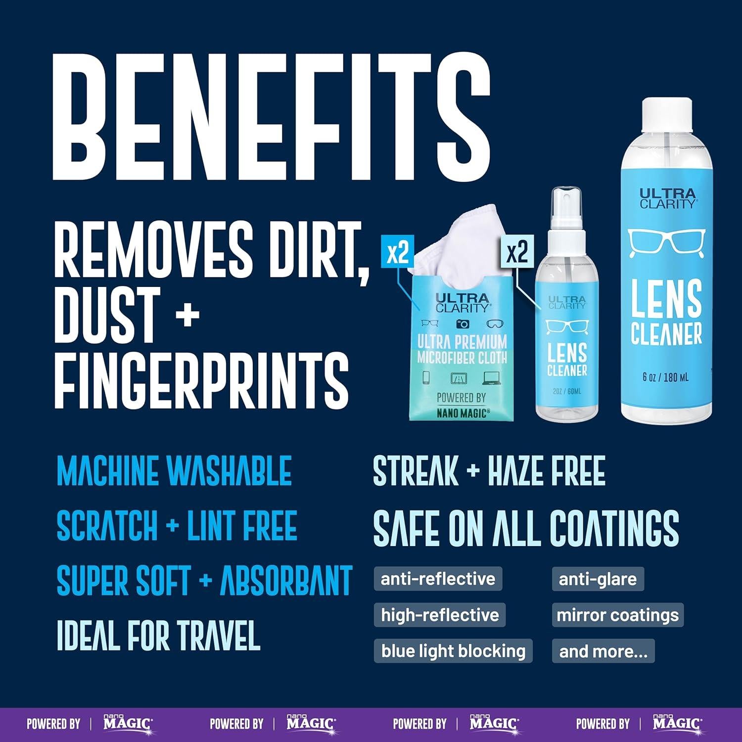 Limpiador de Lentes Nano Magic Ultra Clarity 10oz 5 Piezas