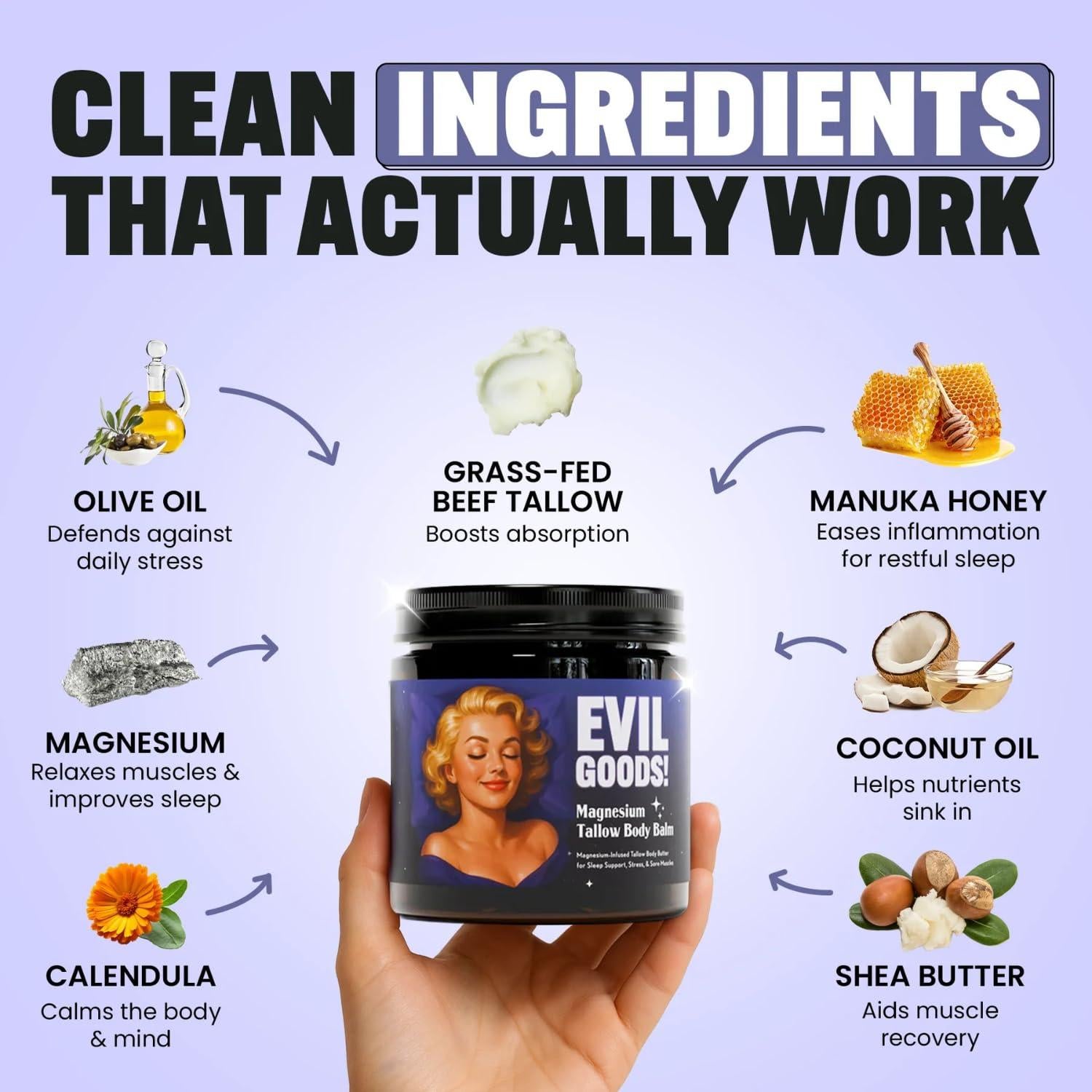 Bálsamo de Tallow Evil Goods con Magnesio y Miel de Manuka 178g