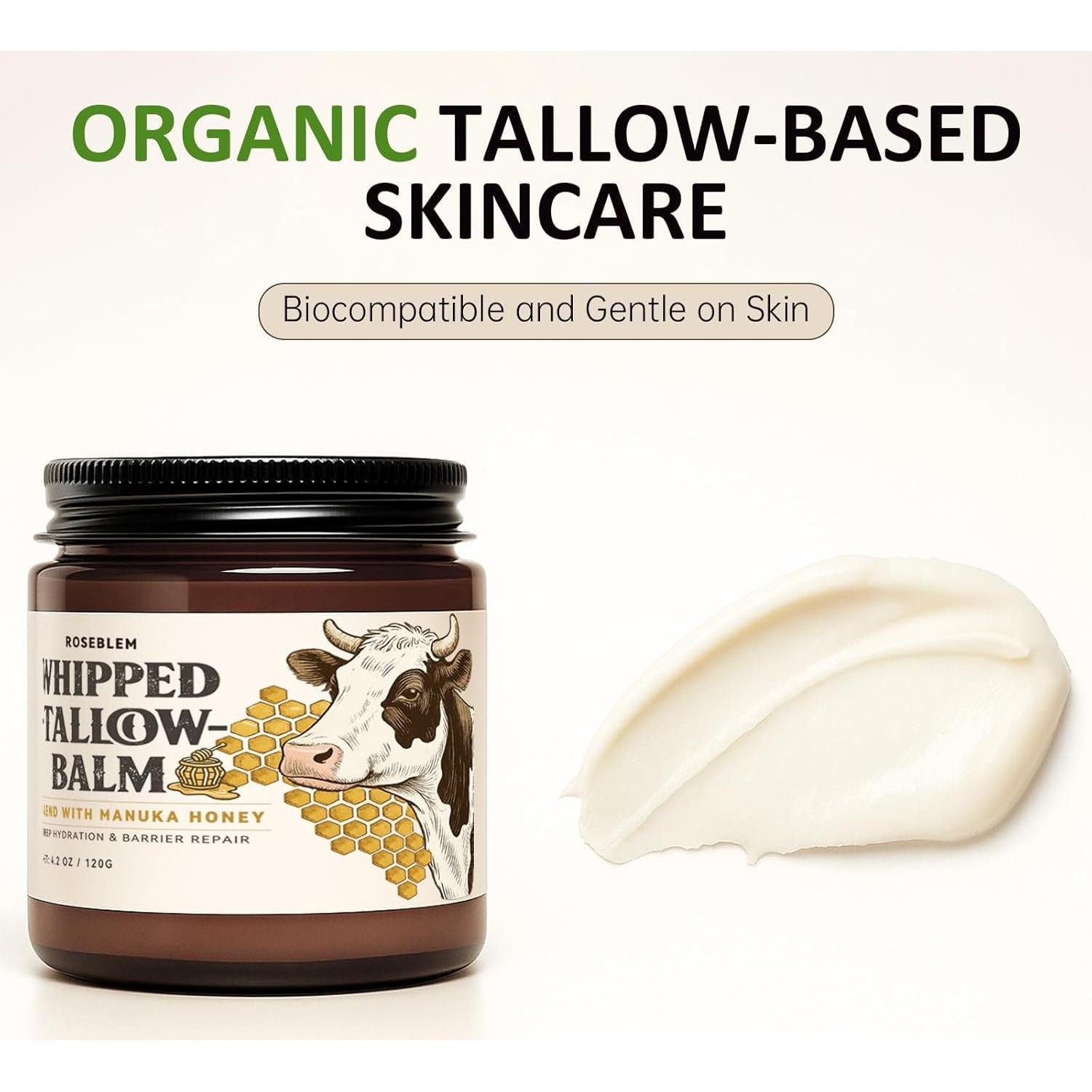 Bálsamo de Sebo de Res Orgánico Roseblem 119 g - Hidratante Facial y Corporal