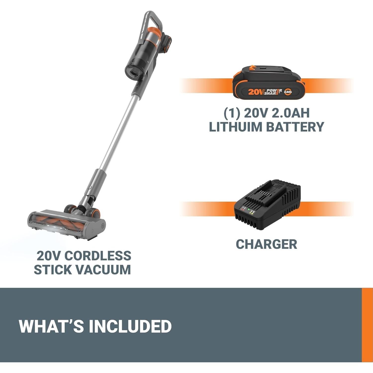 Aspiradora de varilla inalámbrica WORX 20V WX038L.1 25Kpa