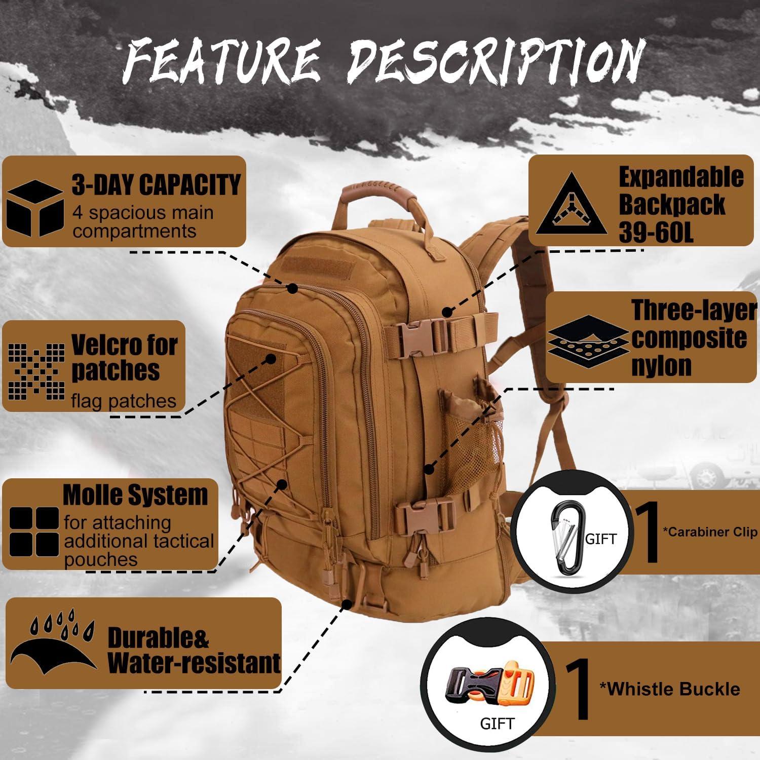 Mochila táctica militar HYKING 39-64L expandible para camping