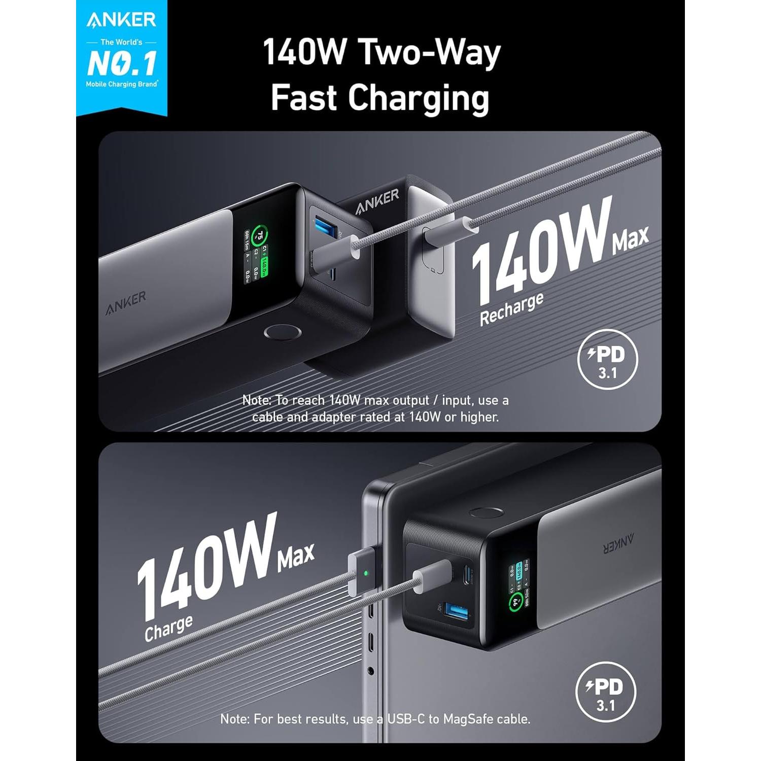 Power Bank Anker 325 24000mAh 140W Carga Rápida USB-C