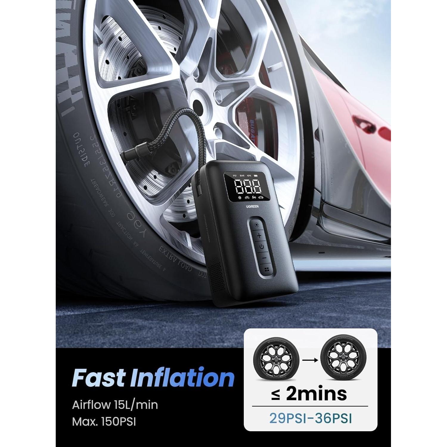 Compresor de Aire Portátil UGREEN 150PSI Inalámbrico con Luz LED