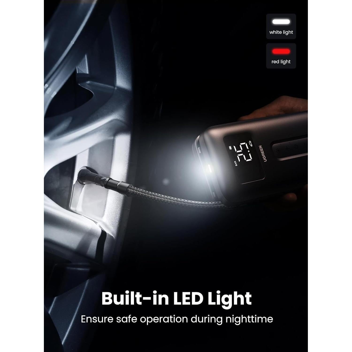 Compresor de Aire Portátil UGREEN 150PSI Inalámbrico con Luz LED