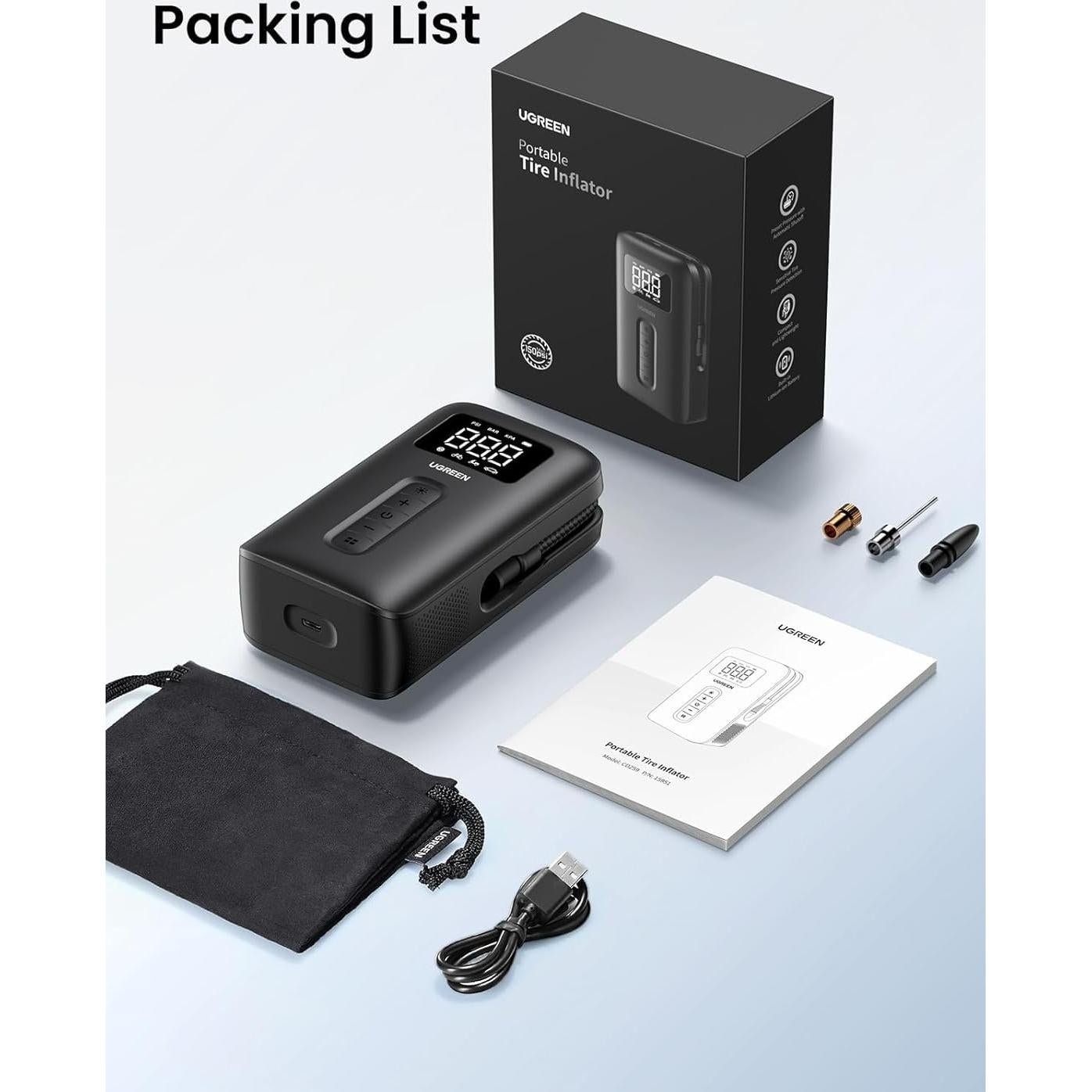 Compresor de Aire Portátil UGREEN 150PSI Inalámbrico con Luz LED