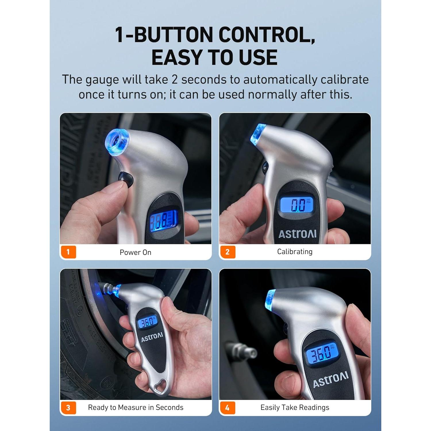 Medidor de Presión de Neumáticos Digital AstroAI 0-10.34 bar