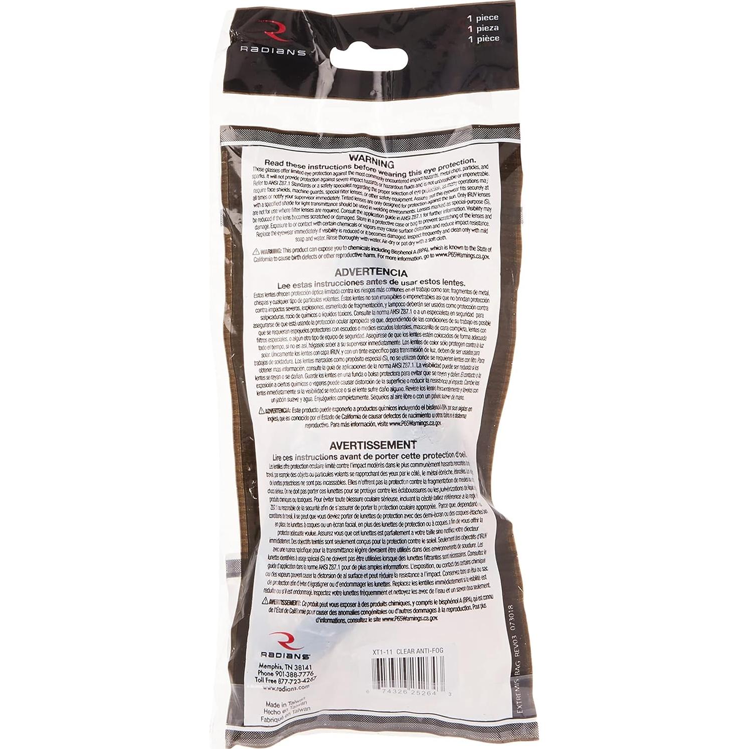 Gafas de Seguridad Radians XT1-11 Marco Negro Antivaho