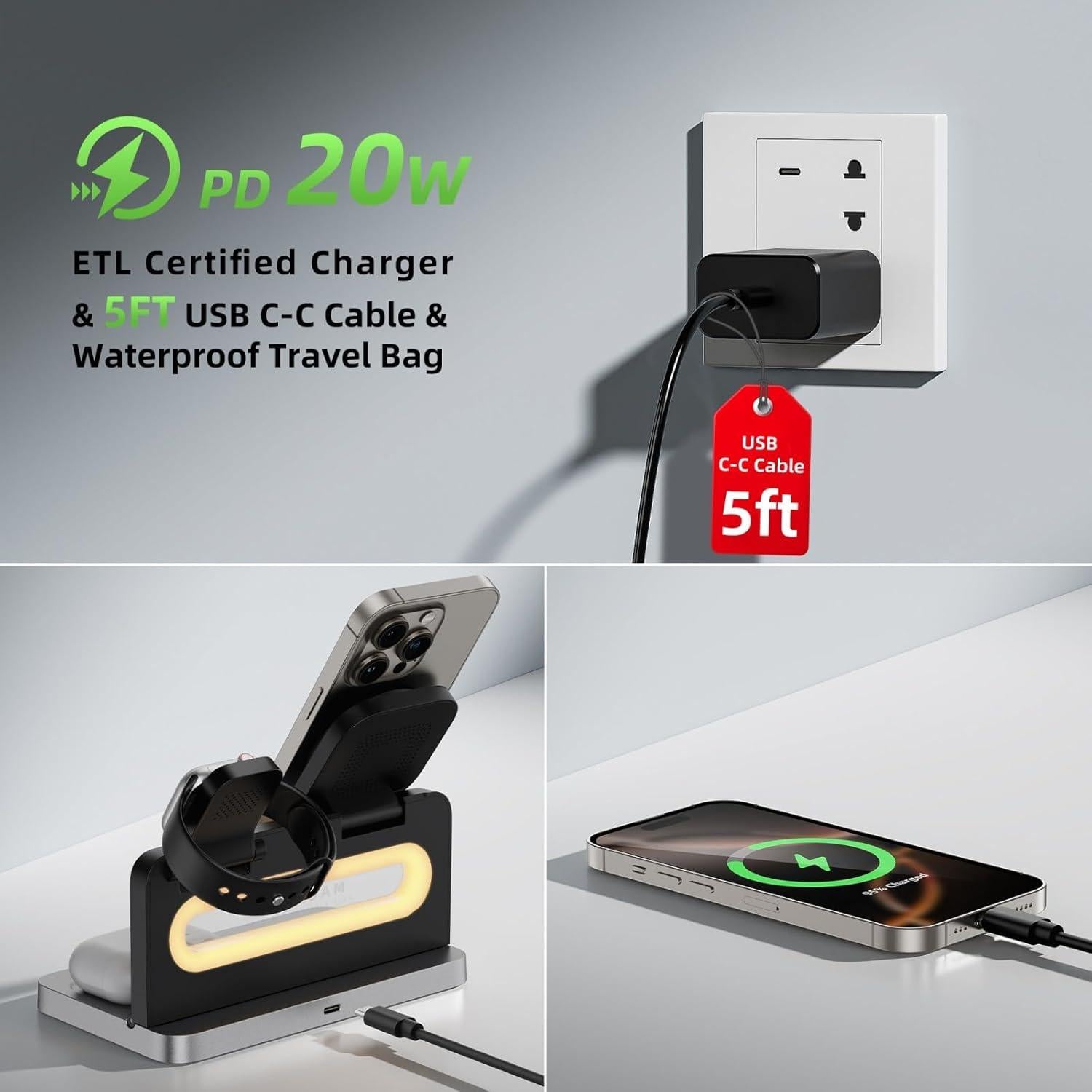 Estación de Carga Inalámbrica 4 en 1 Solocarboy con Luz