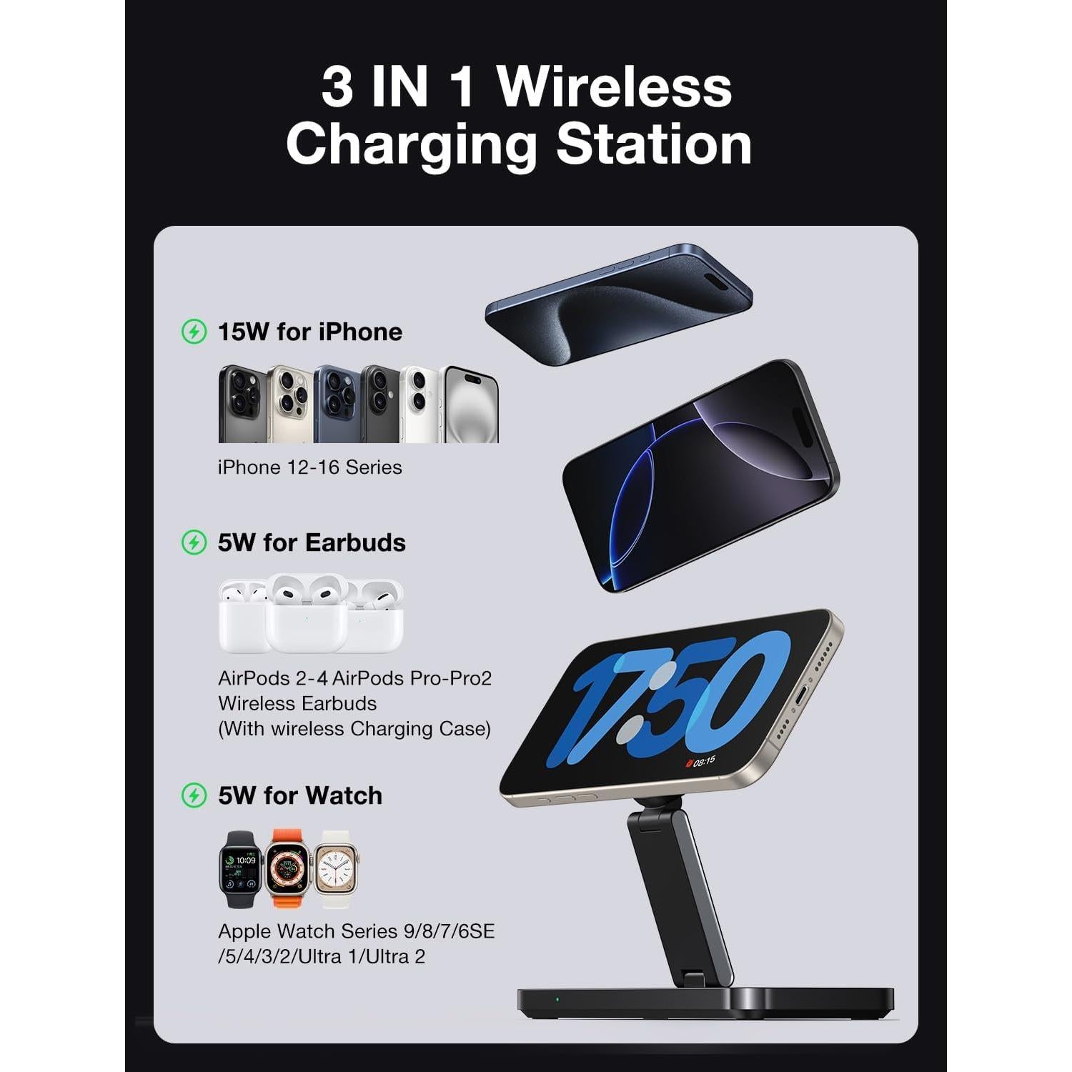 Estación de Carga 3 en 1 CVY para iPhone y Apple Watch