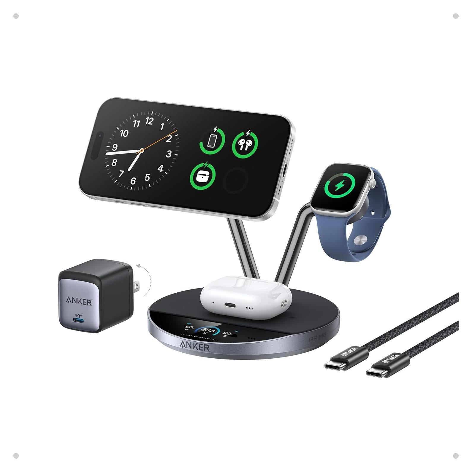 Cargador Inalámbrico Anker Prime 25W 3-en-1 con Pantalla