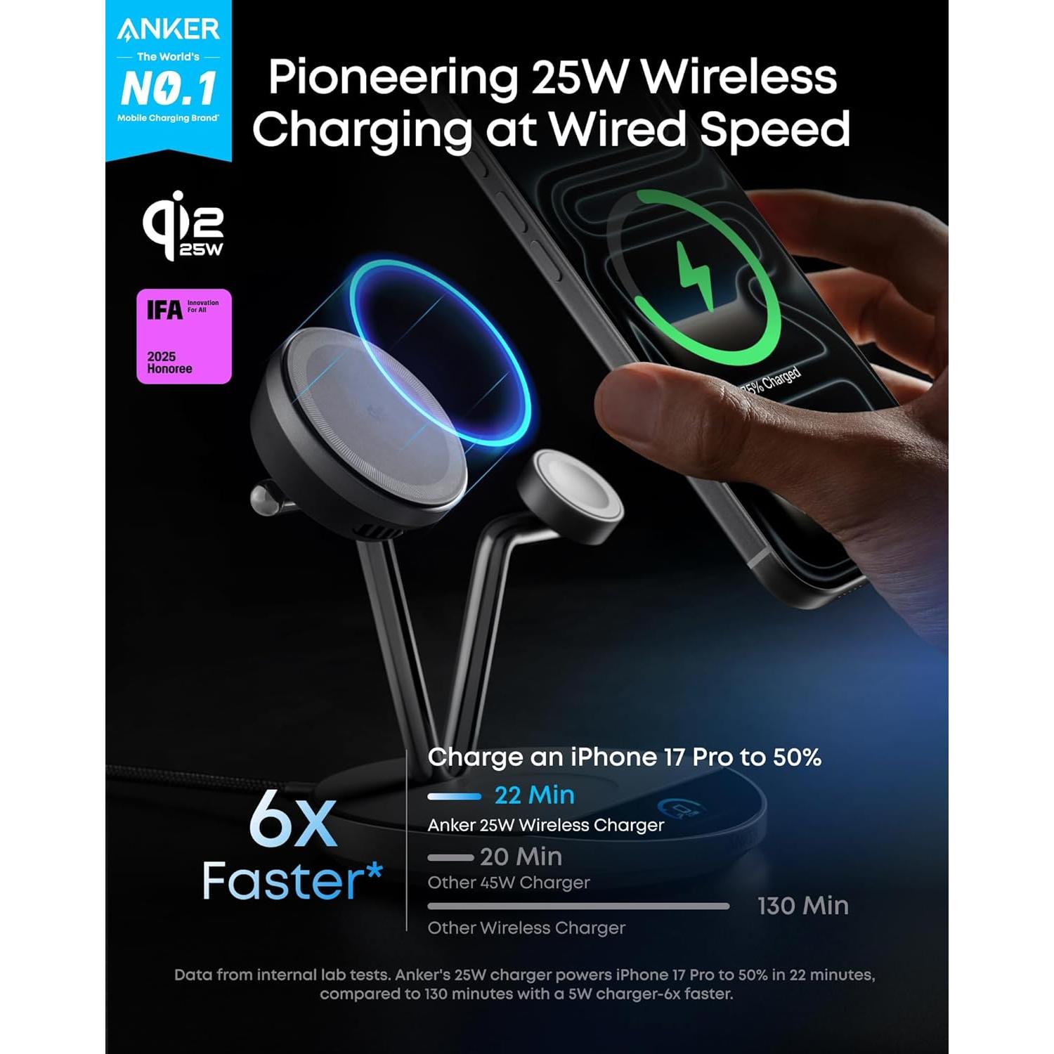 Cargador Inalámbrico Anker Prime 25W 3-en-1 con Pantalla