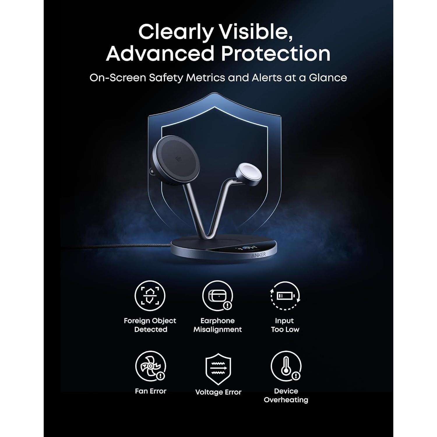 Cargador Inalámbrico Anker Prime 25W 3-en-1 con Pantalla