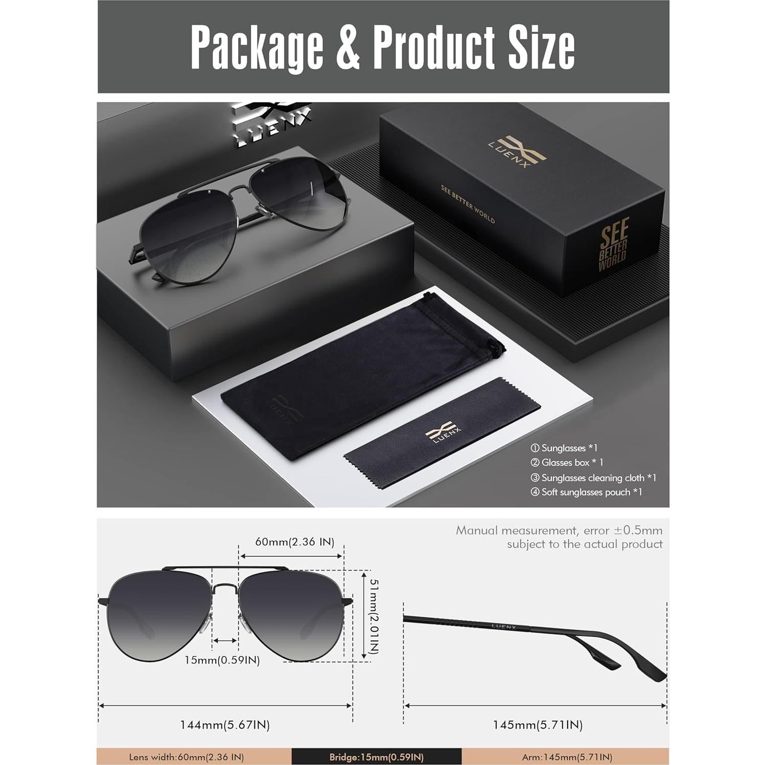 Gafas de sol LUENX Aviador Polarizadas UV400 Unisex 60mm