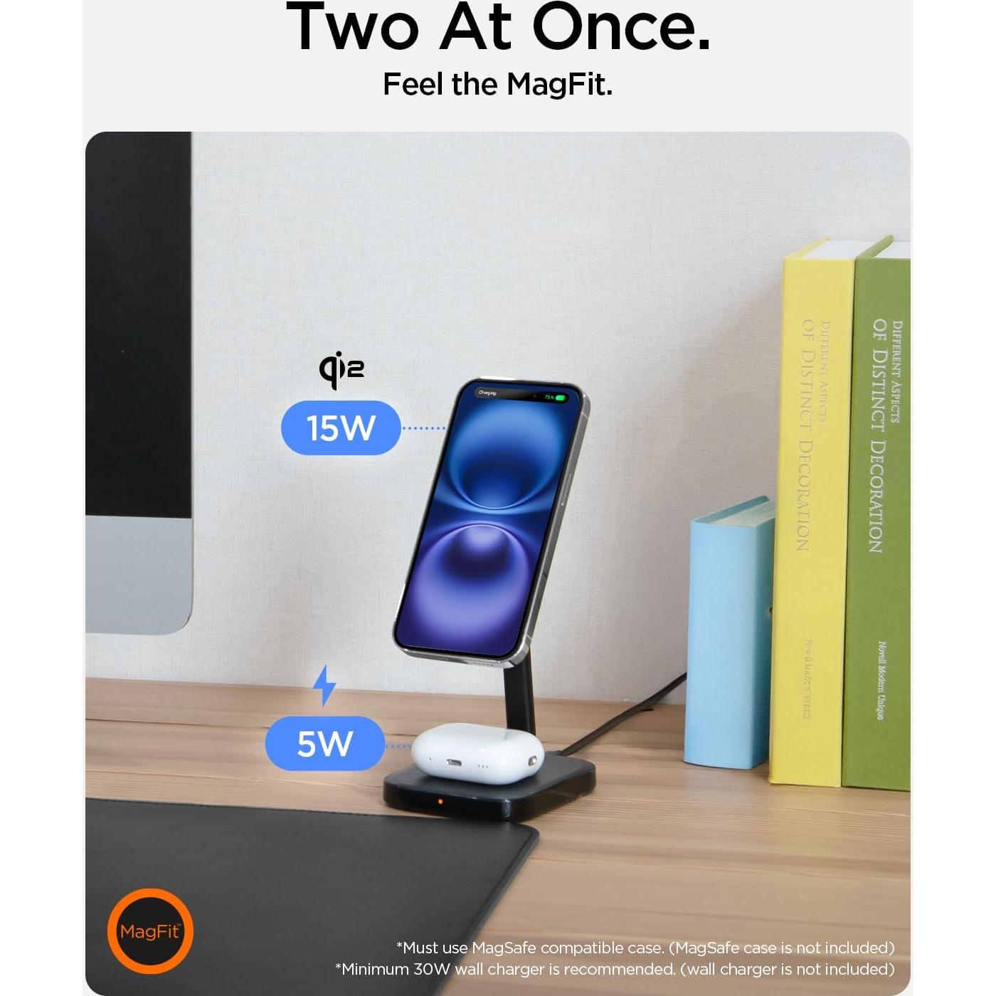 Cargador Inalámbrico Spigen MagSafe 15W para iPhone 17-12 y AirPods