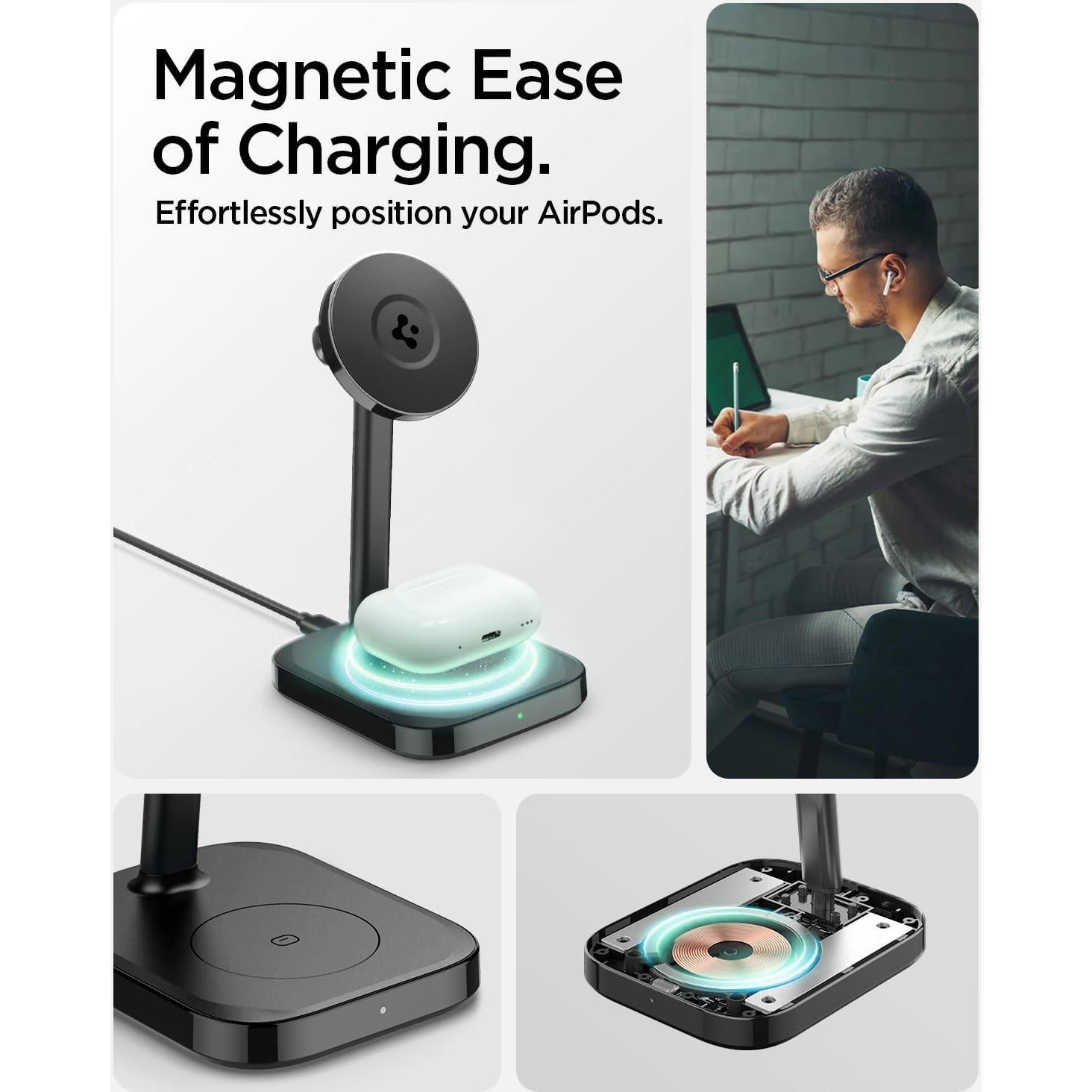 Cargador Inalámbrico Spigen MagSafe 15W para iPhone 17-12 y AirPods