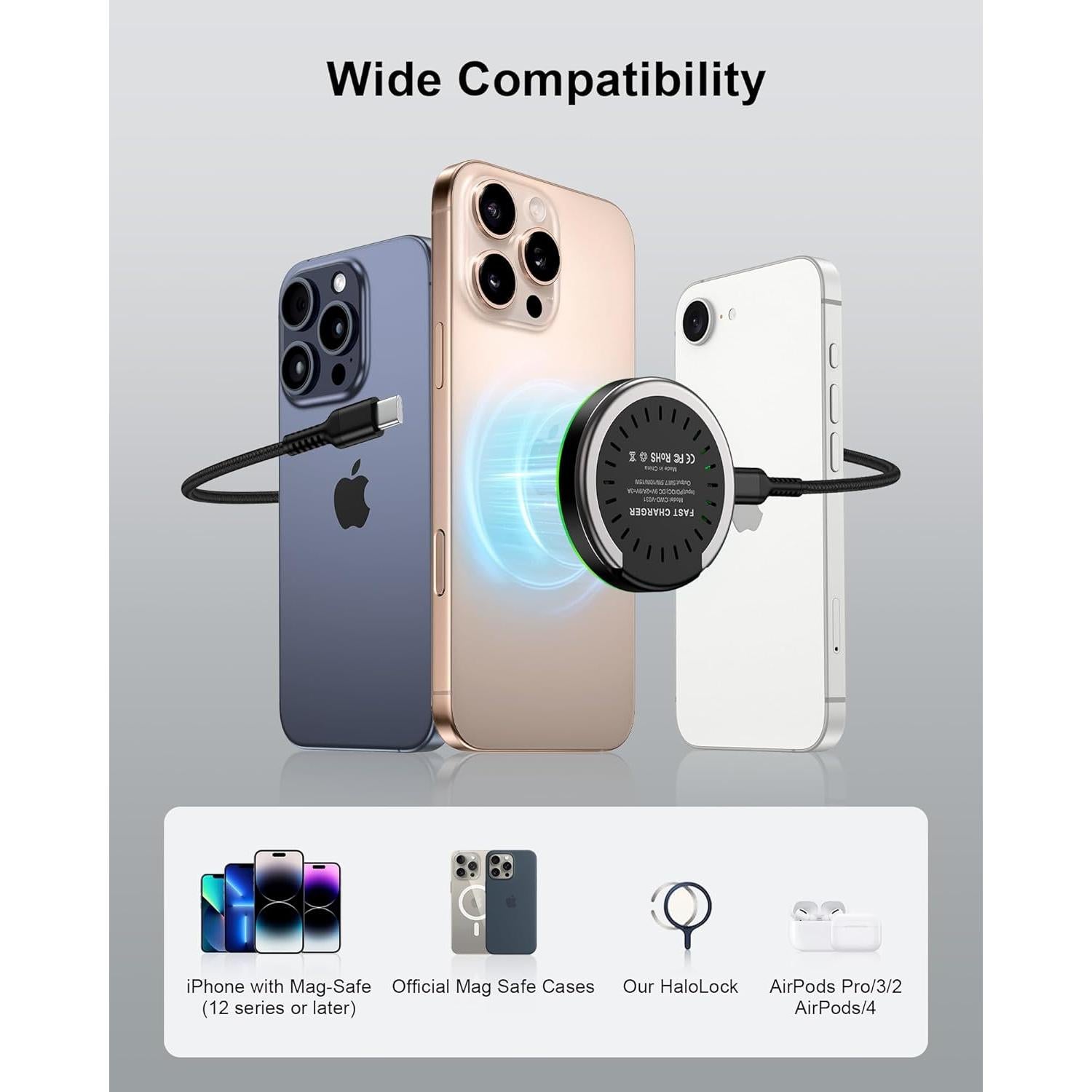 Cargador Inalámbrico Magnético MagSafe 15W para iPhone 17/16/15/14/13