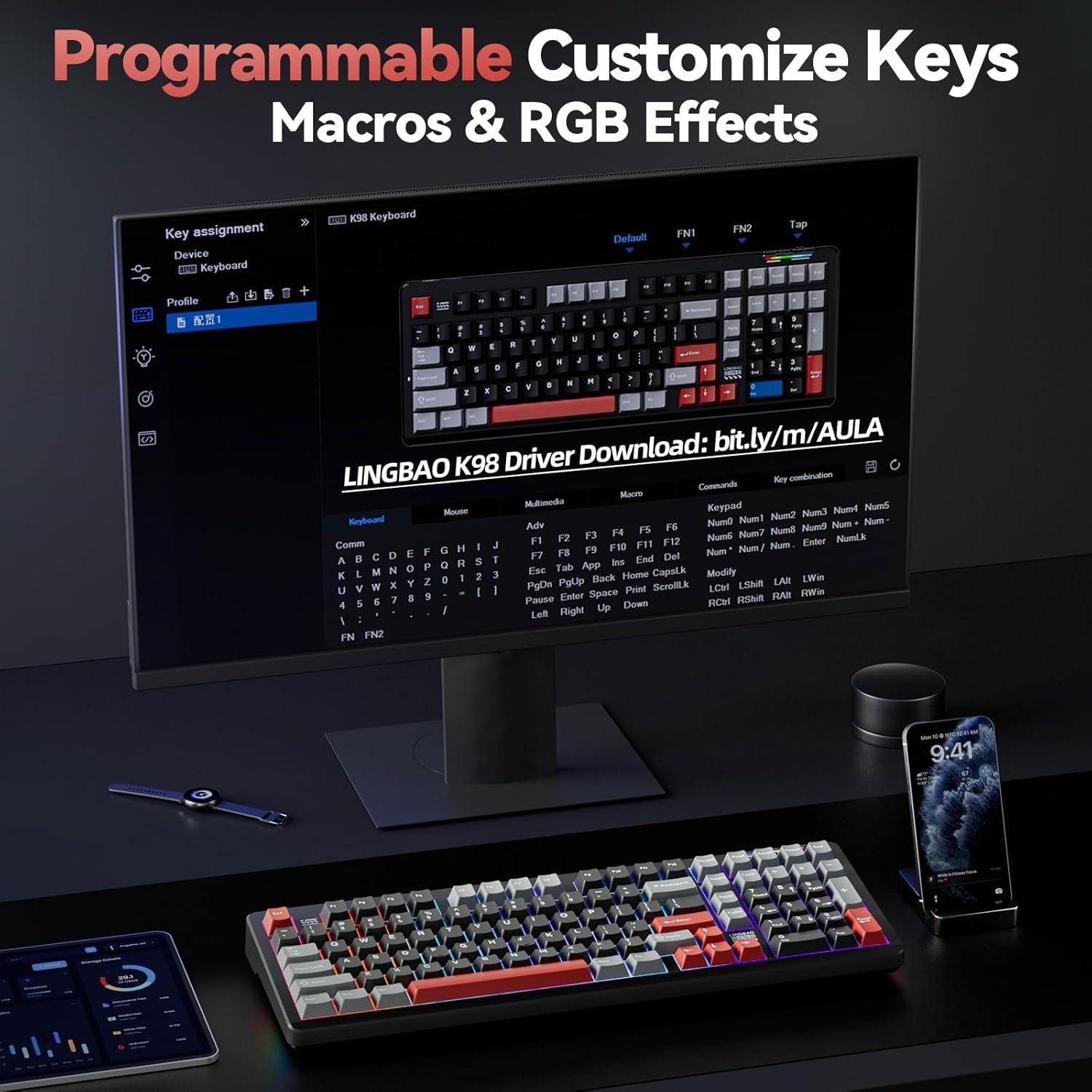 Teclado Mecánico Gaming Inalámbrico CORBOBO K98 RGB 96%