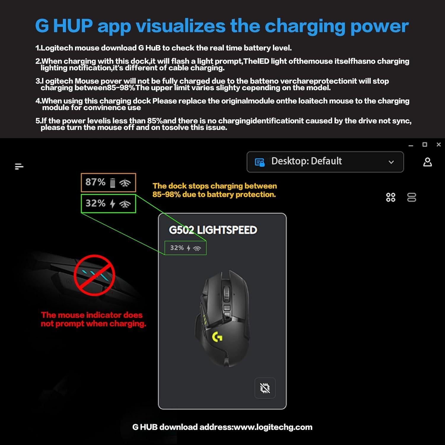 Dock de Carga Inalámbrico G-Power para Ratones Logitech RGB