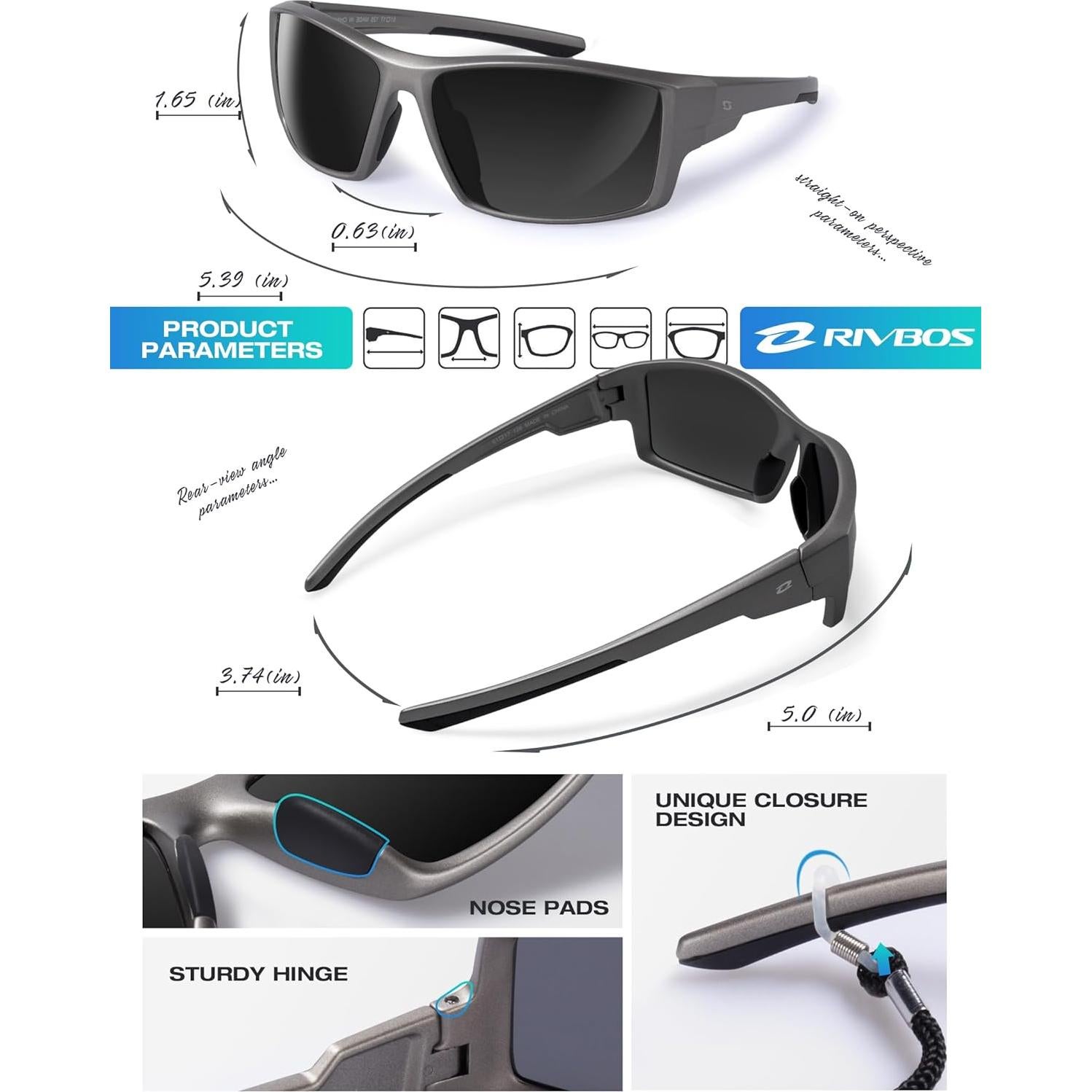 Gafas de sol deportivas RIVBOS RBS861 polarizadas gris