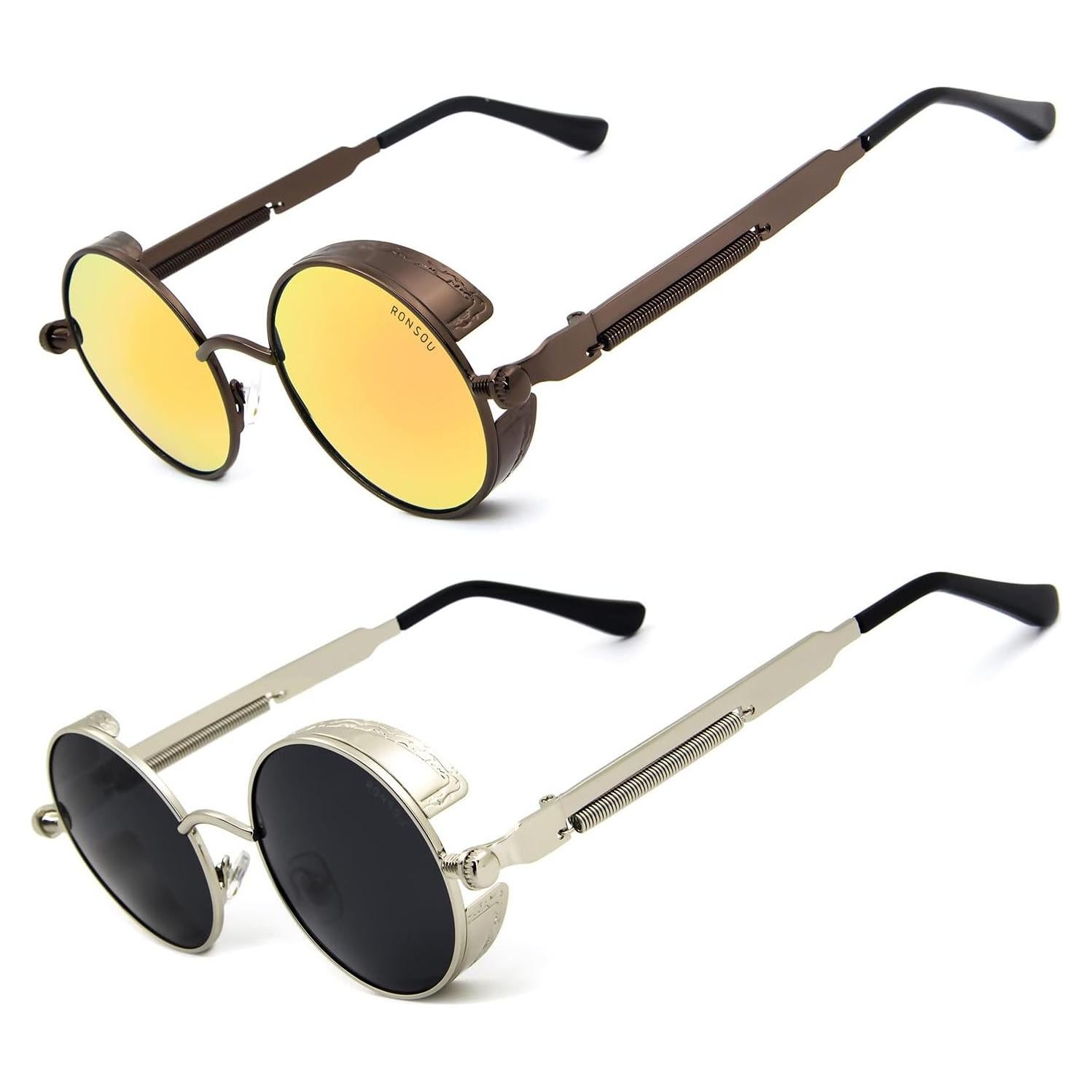 Gafas de sol redondas RONSOU UV400 estilo steampunk