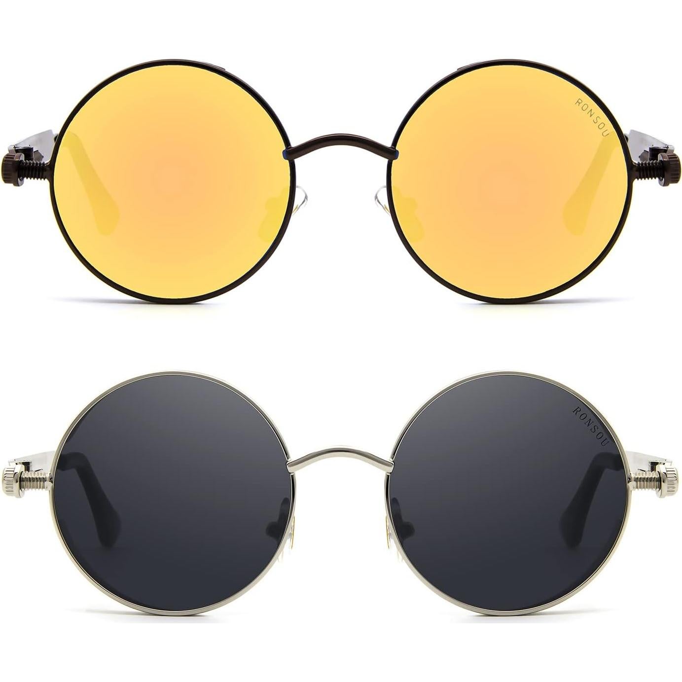 Gafas de sol redondas RONSOU UV400 estilo steampunk