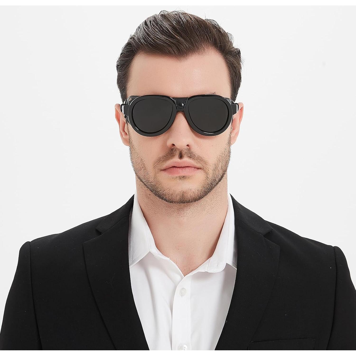 Gafas de sol retro aviador MACJERO con escudos de cuero