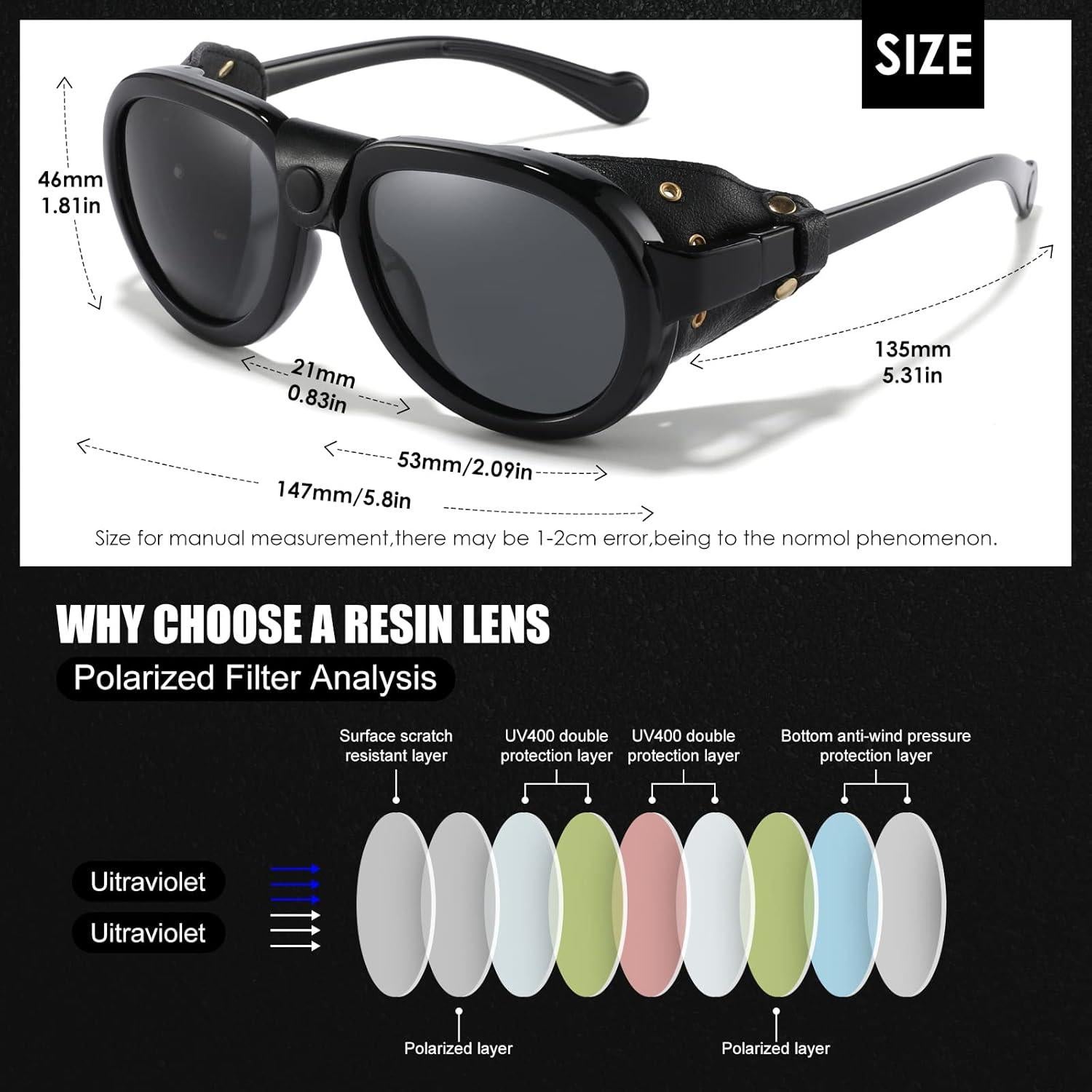 Gafas de sol retro aviador MACJERO con escudos de cuero