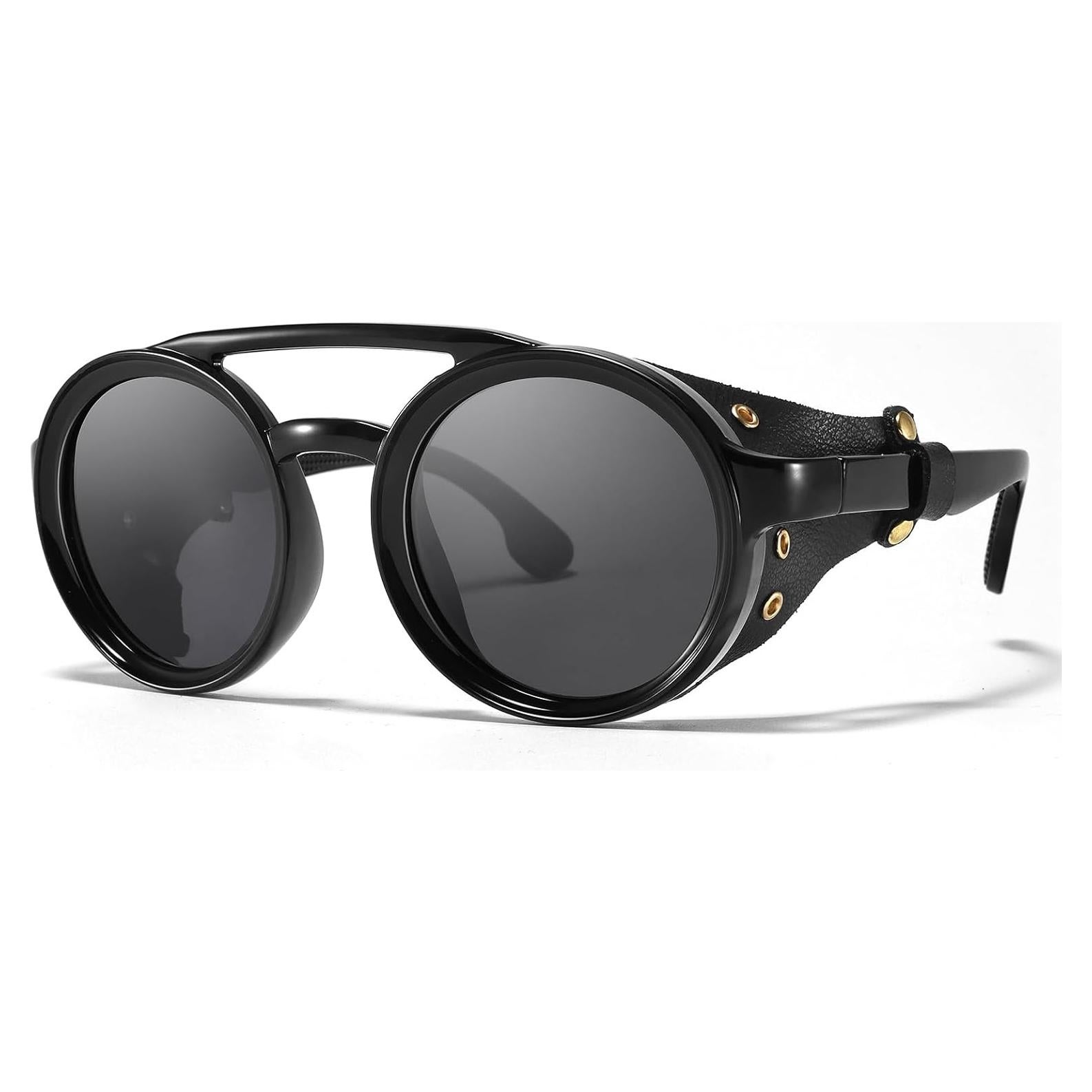 Gafas de sol steampunk MACJERO con escudos de cuero 48mm