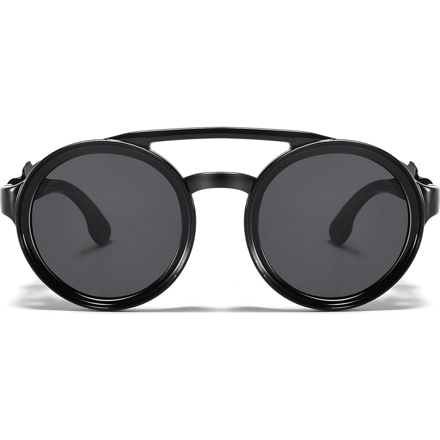 Gafas de sol steampunk MACJERO con escudos de cuero 48mm