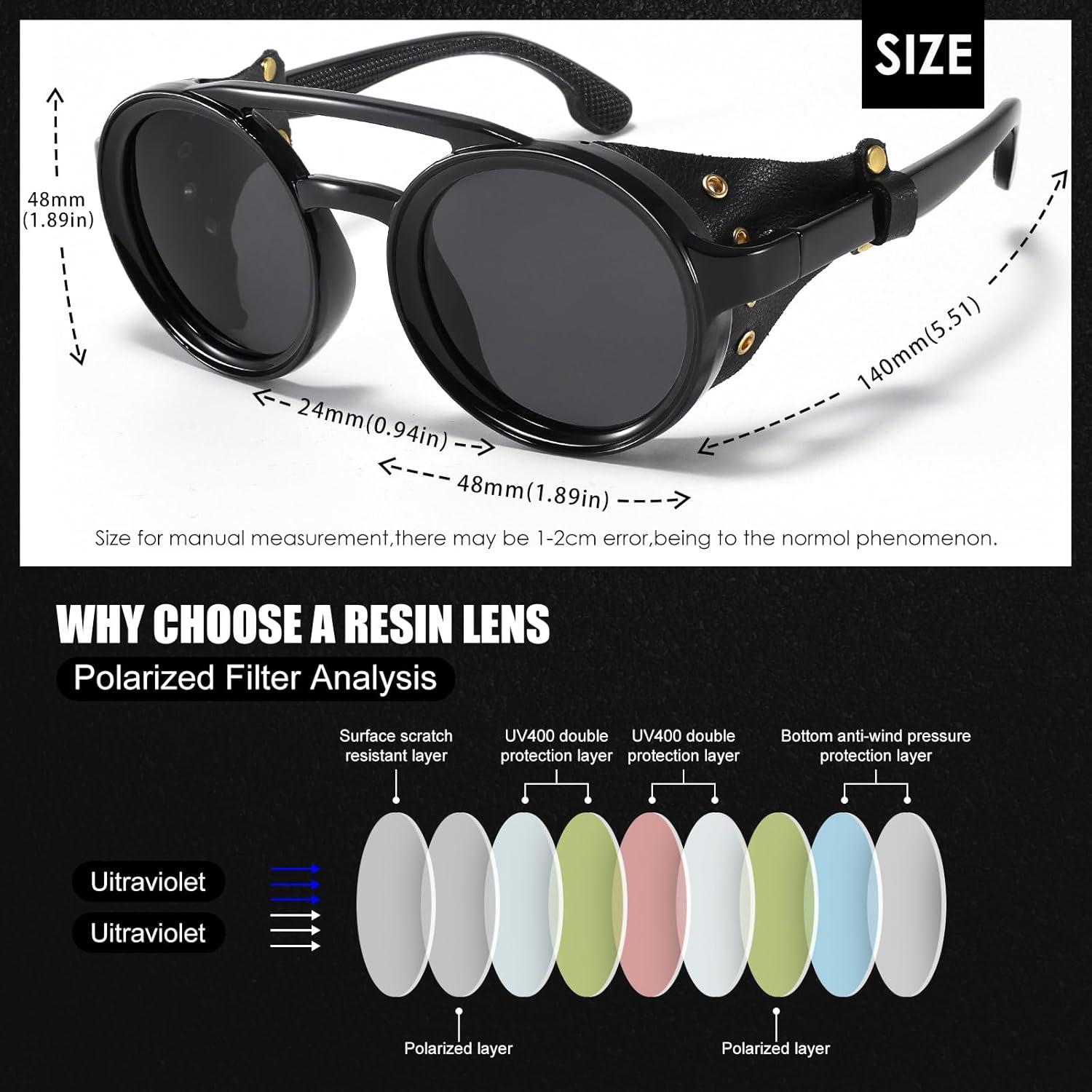 Gafas de sol steampunk MACJERO con escudos de cuero 48mm