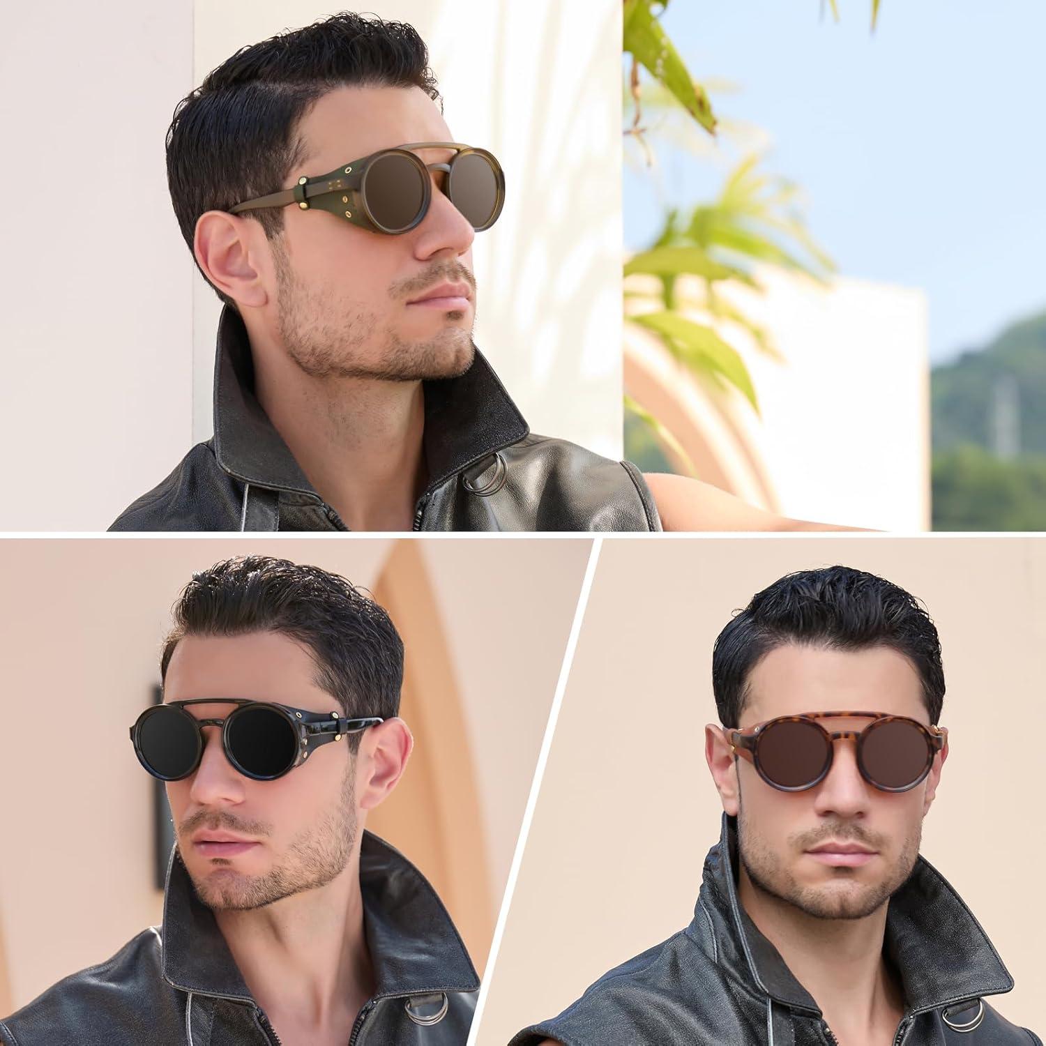 Gafas de sol steampunk MACJERO con escudos de cuero 48mm