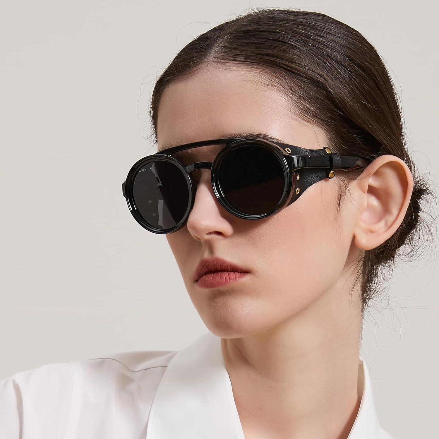 Gafas de sol steampunk MACJERO con escudos de cuero 48mm