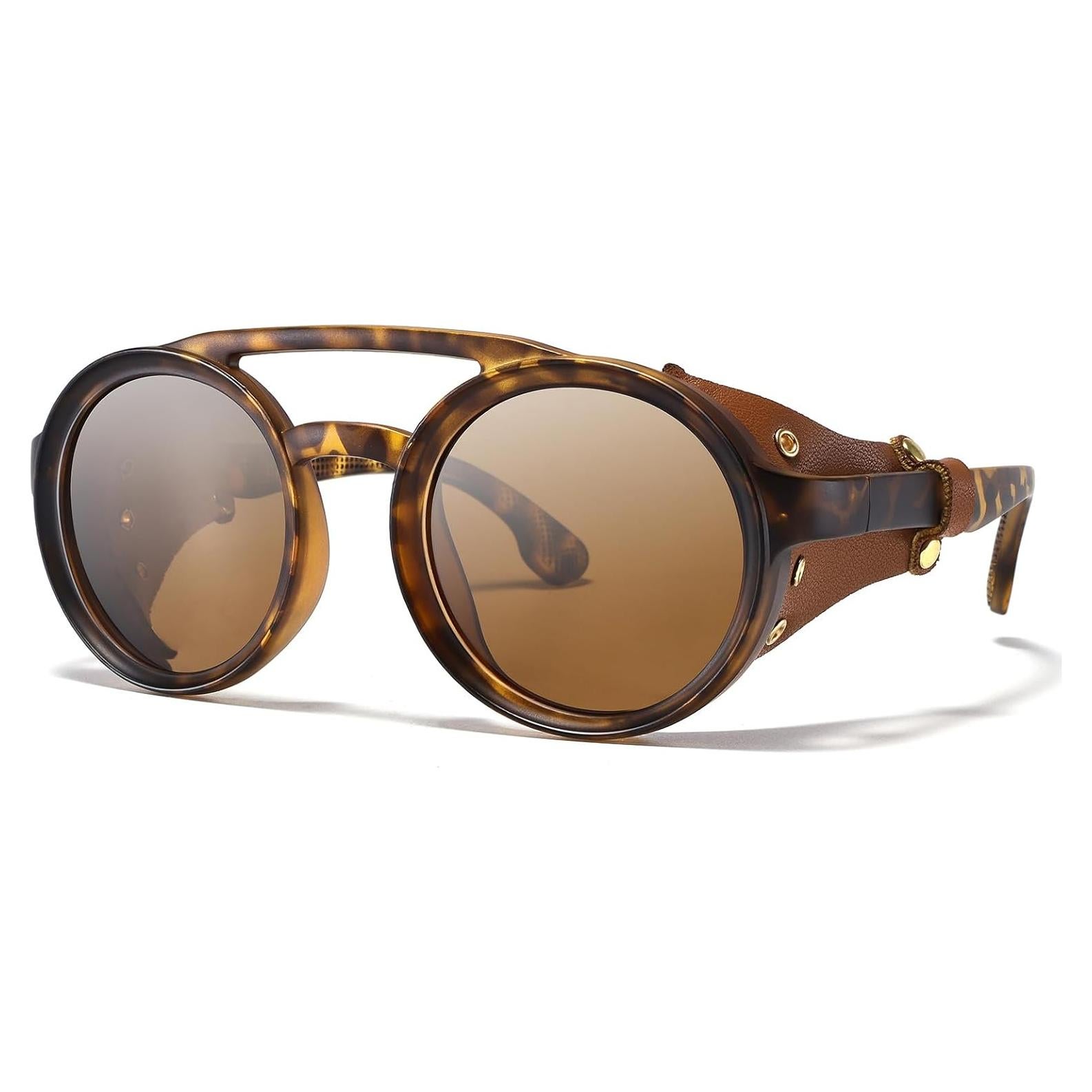 Gafas de sol steampunk MACJERO con escudos de cuero 48mm