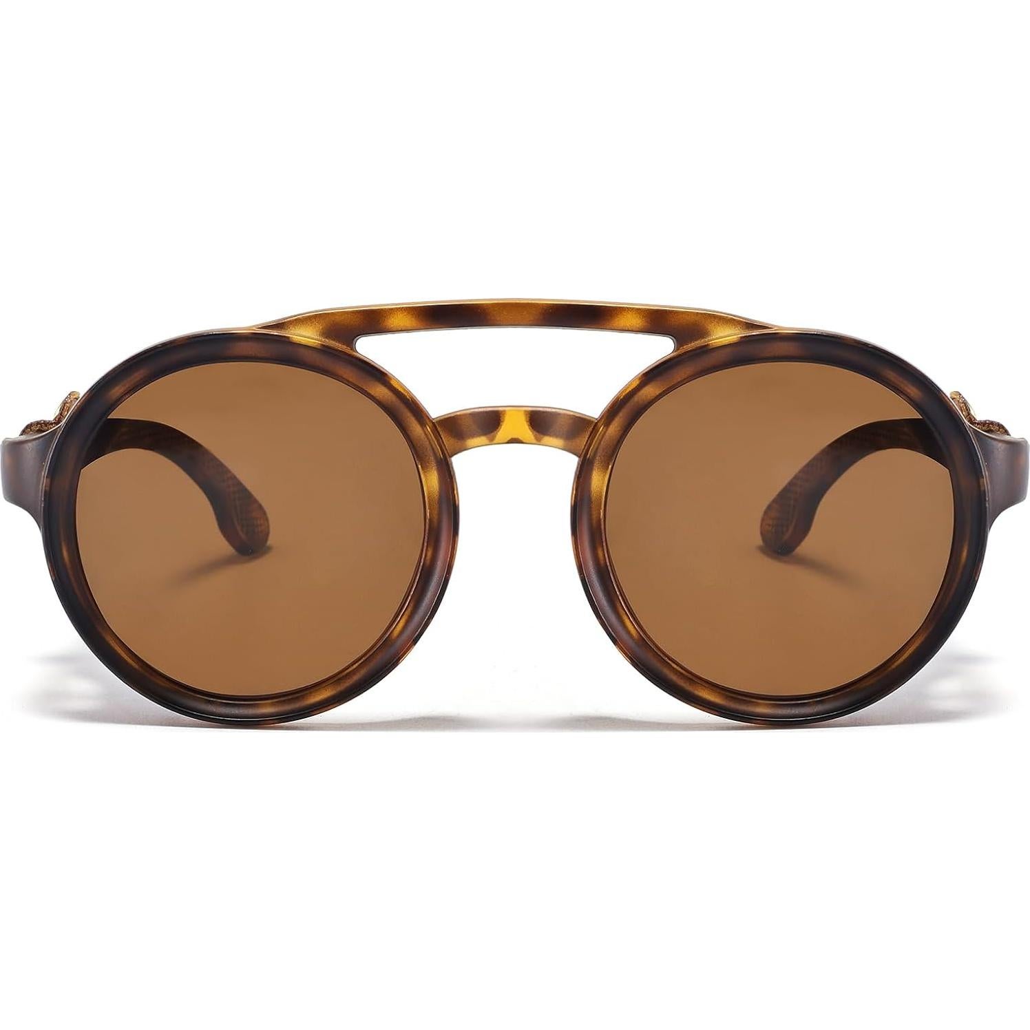 Gafas de sol steampunk MACJERO con escudos de cuero 48mm