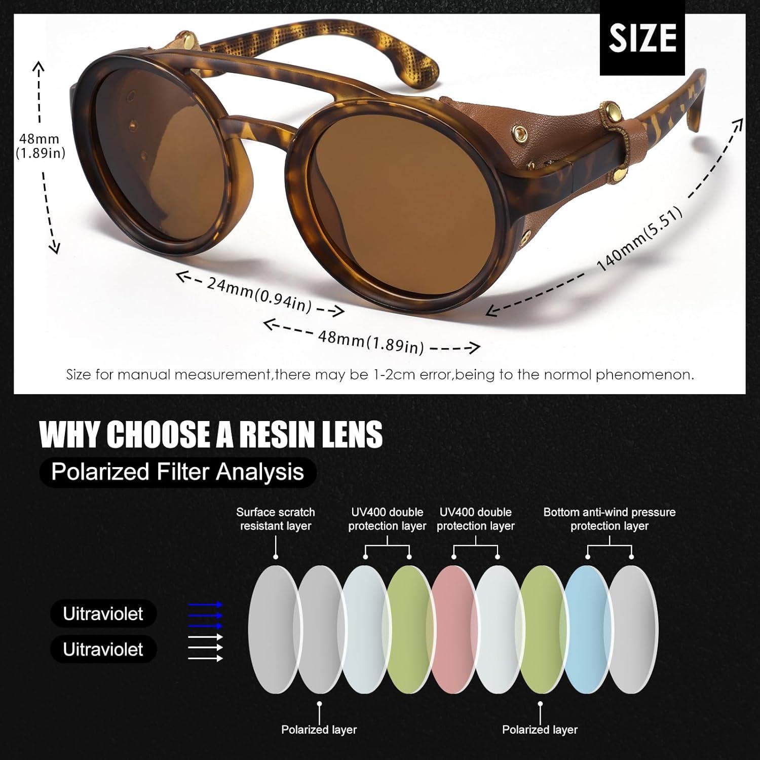 Gafas de sol steampunk MACJERO con escudos de cuero 48mm